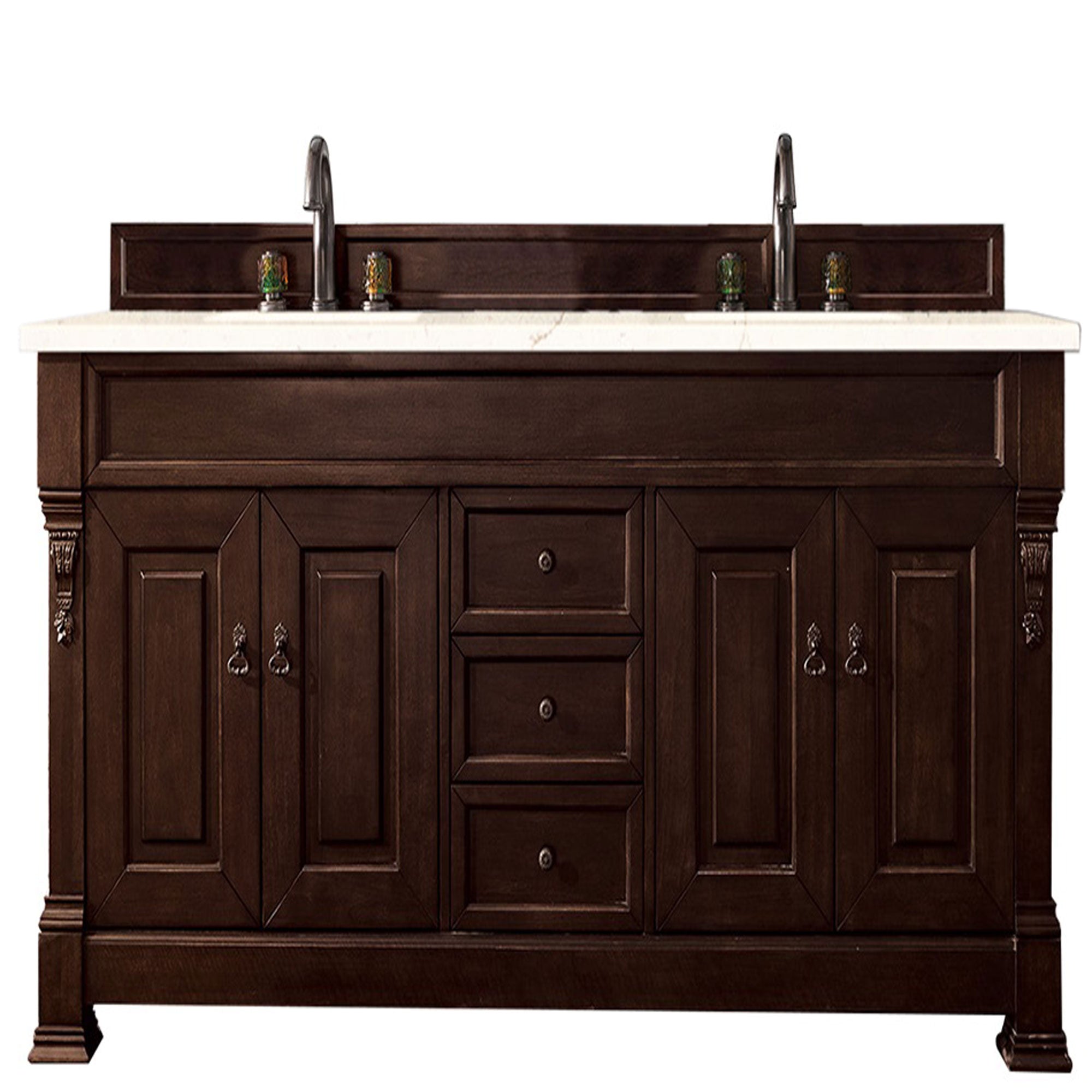 Brookfield 72-Inch Double Vanity with Burnished Mahogany Base & 3CM Eternal Marfil Quartz Countertop - Perfect for Master Bathroom Renovation and Luxury Home Upgrade
