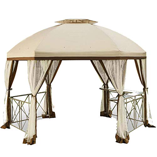Long Beach Gazebo Replacement Canopy Top Cover with Netting - RipLock 350 UV Protection - Outdoor Patio, Garden, Backyard Shade Shelter Accessory
