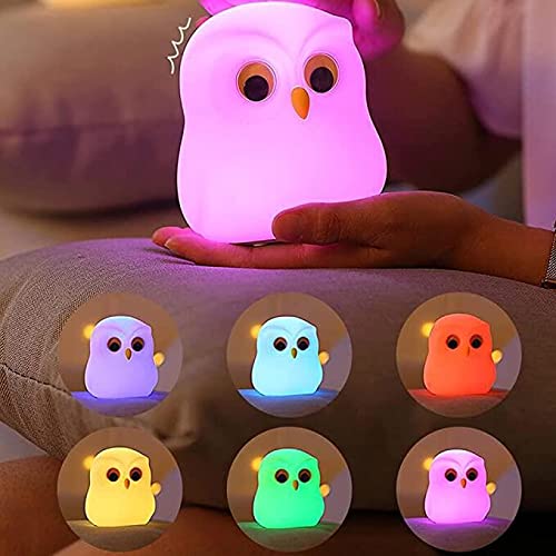 USB Rechargeable Owl Night Light for Kids - Touch Control Cute Animal Lamp with Safe Silicone & ABS+PC Material - Perfect Bedside Companion for Nursery, Baby Feeding, and Bedtime Comfort (White)