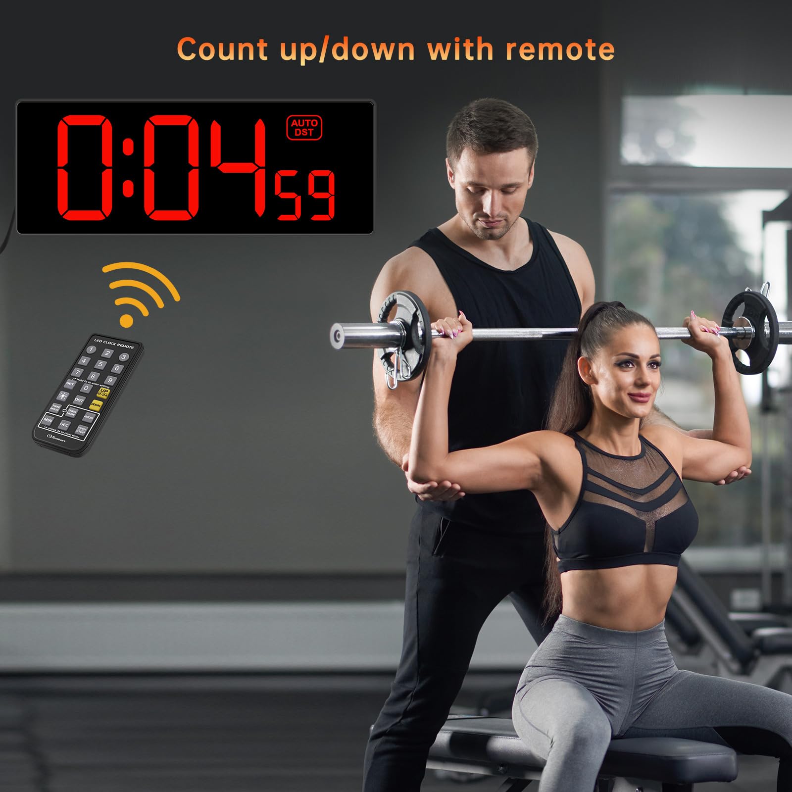 Large LED Digital Wall Clock with Seconds & Remote Countdown Timer - 5 Dimmer Modes for Gym, Office, Classroom | Soobest Bright Display for Fitness, Work & Study