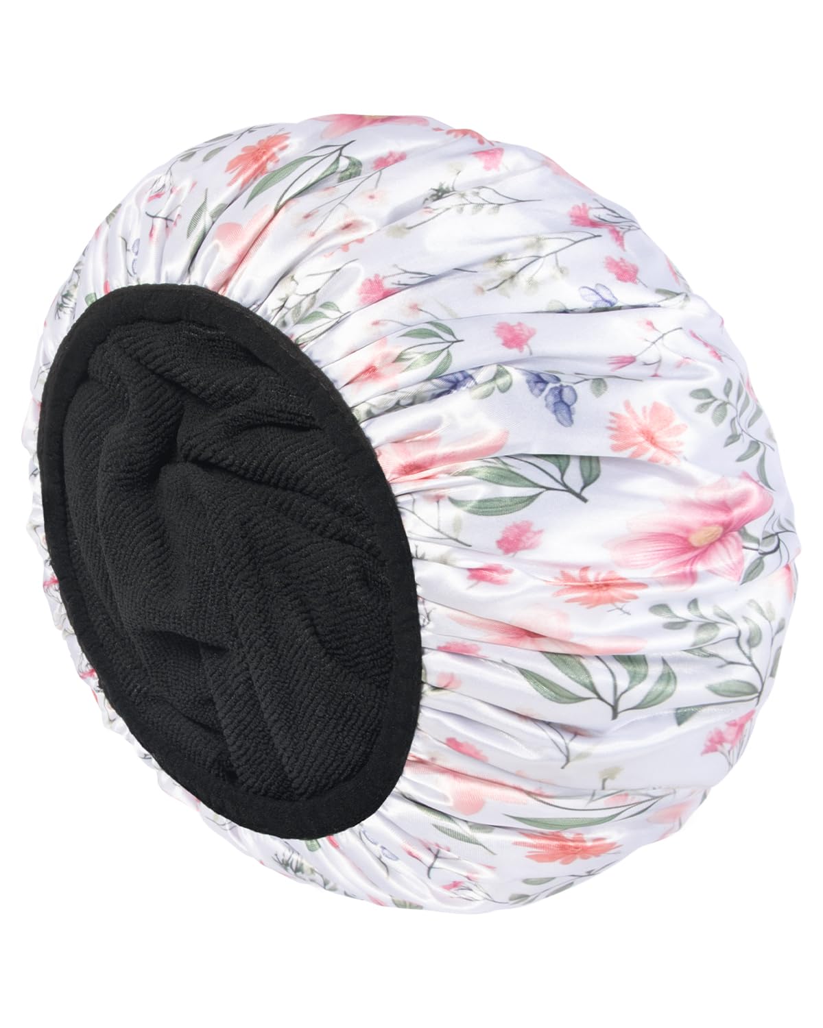 Auban Terry Lined Shower Cap for Women - Large Triple Layer Waterproof Shower Cap with Terry Cloth Lining for Long Thick Hair | Reusable Bath & Swim Hair Protection for Shower, Spa & Travel