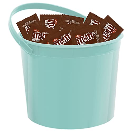 Blue Easter Plastic Bucket with 3lb Bulk Milk Chocolate Candy | Individually Wrapped Easter Gift Basket | Easter Basket Stuffer for Friends & Family | Perfect for Easter Egg Hunts, Party Favors & Holiday Gifting