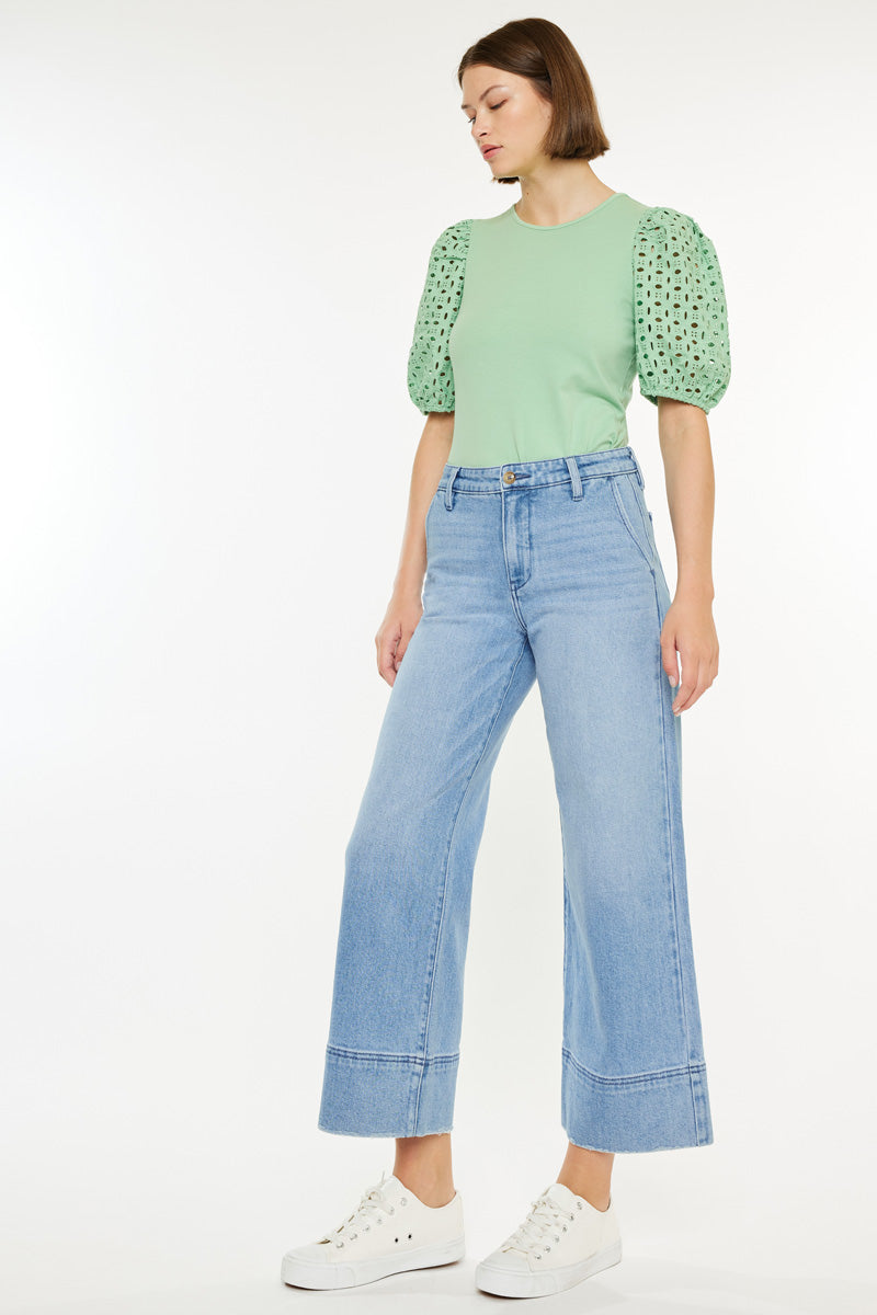 Darla High Rise Cropped Wide Leg Jeans for Women - Stretchy Denim Pants with Comfortable Fit - Perfect for Casual Outfits, Street Style and Everyday Wear
