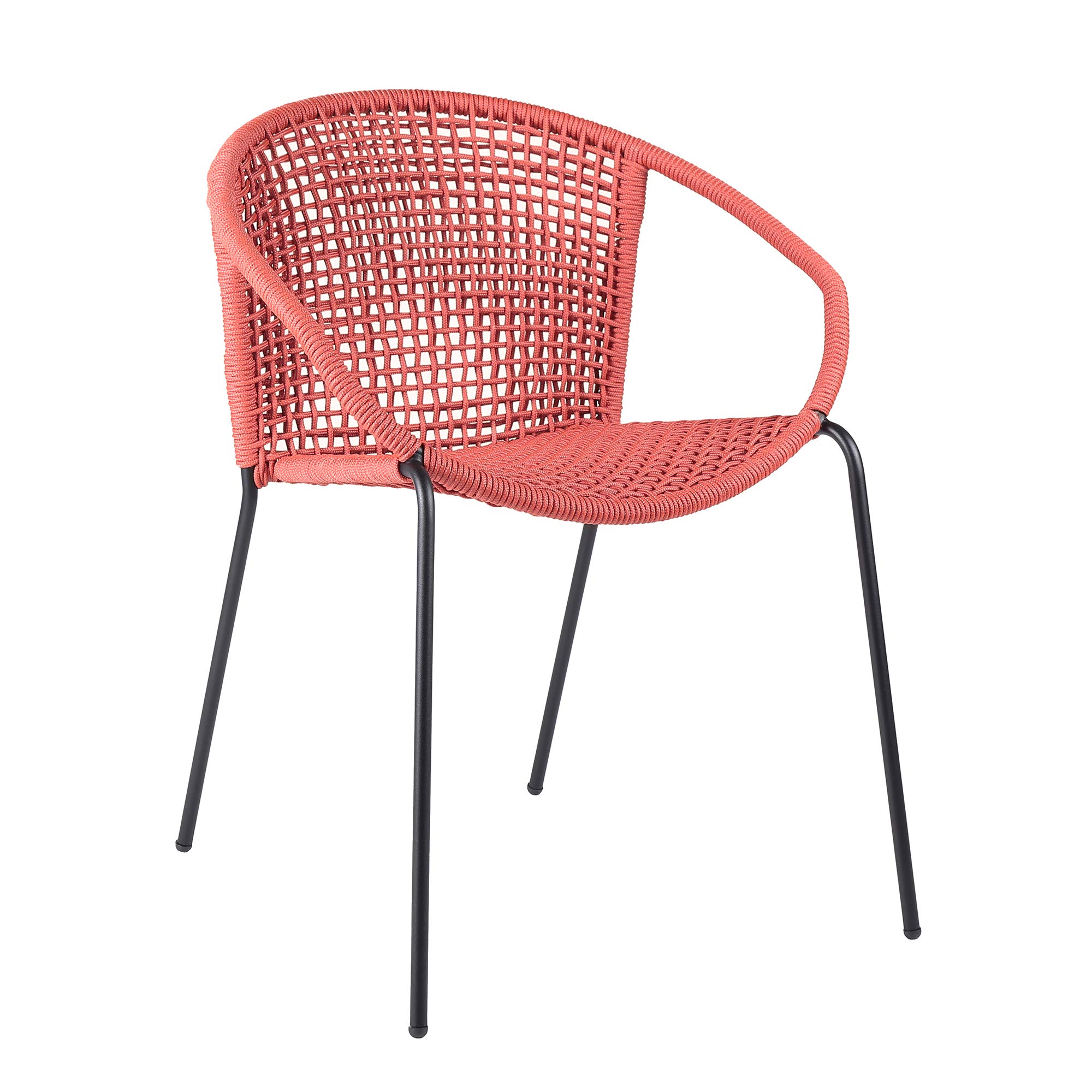 Armen Living Modern Stackable Steel Dining Chair Set of 2 - Indoor Outdoor Patio Furniture with Brick Red Rope - Perfect for Backyard, Garden & Small Space Dining