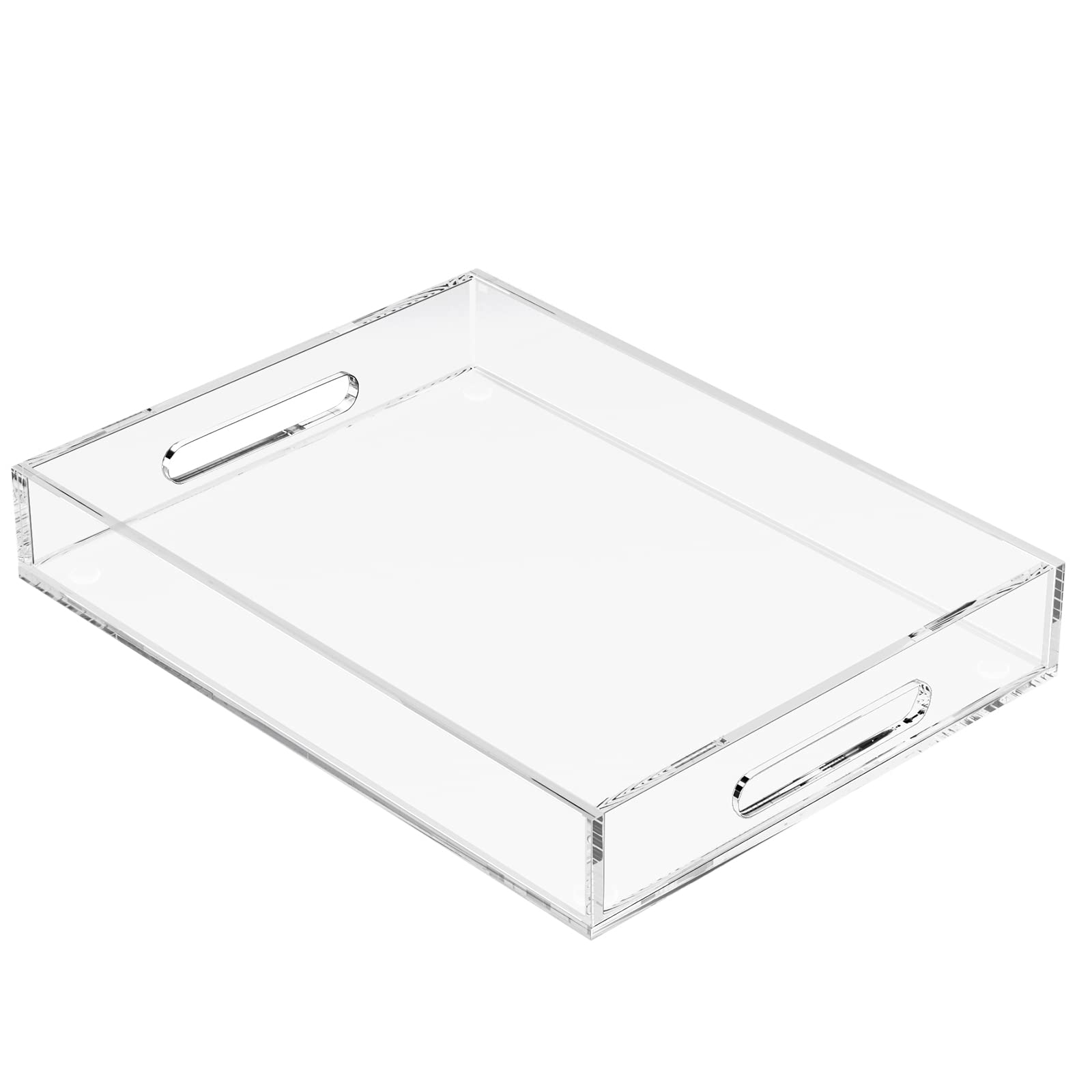 Clear Acrylic Serving Tray with Handles - 16x12x2.36 Inch Decorative Letter Tray Organizer for Coffee Table, Ottoman & Countertop - Perfect for Breakfast in Bed, Party Serving & Home Organization