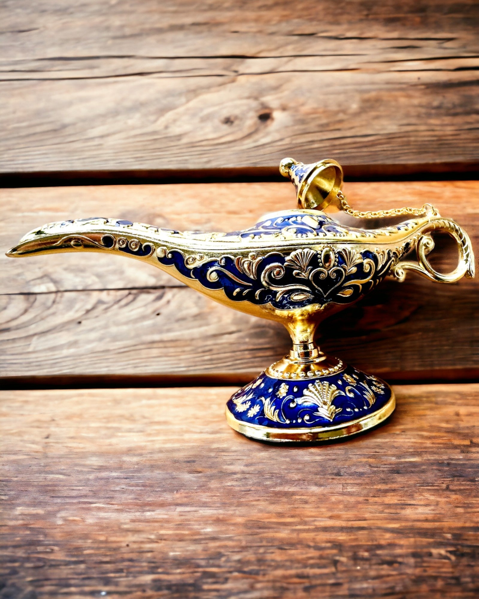 Custom Engraved Magic Aladdin Lamp - Dark Navy & Gold Accent Genie Lamp for Home Decor, Gift, Arabian Nights Theme Party, Meditation Room & Fantasy Collection