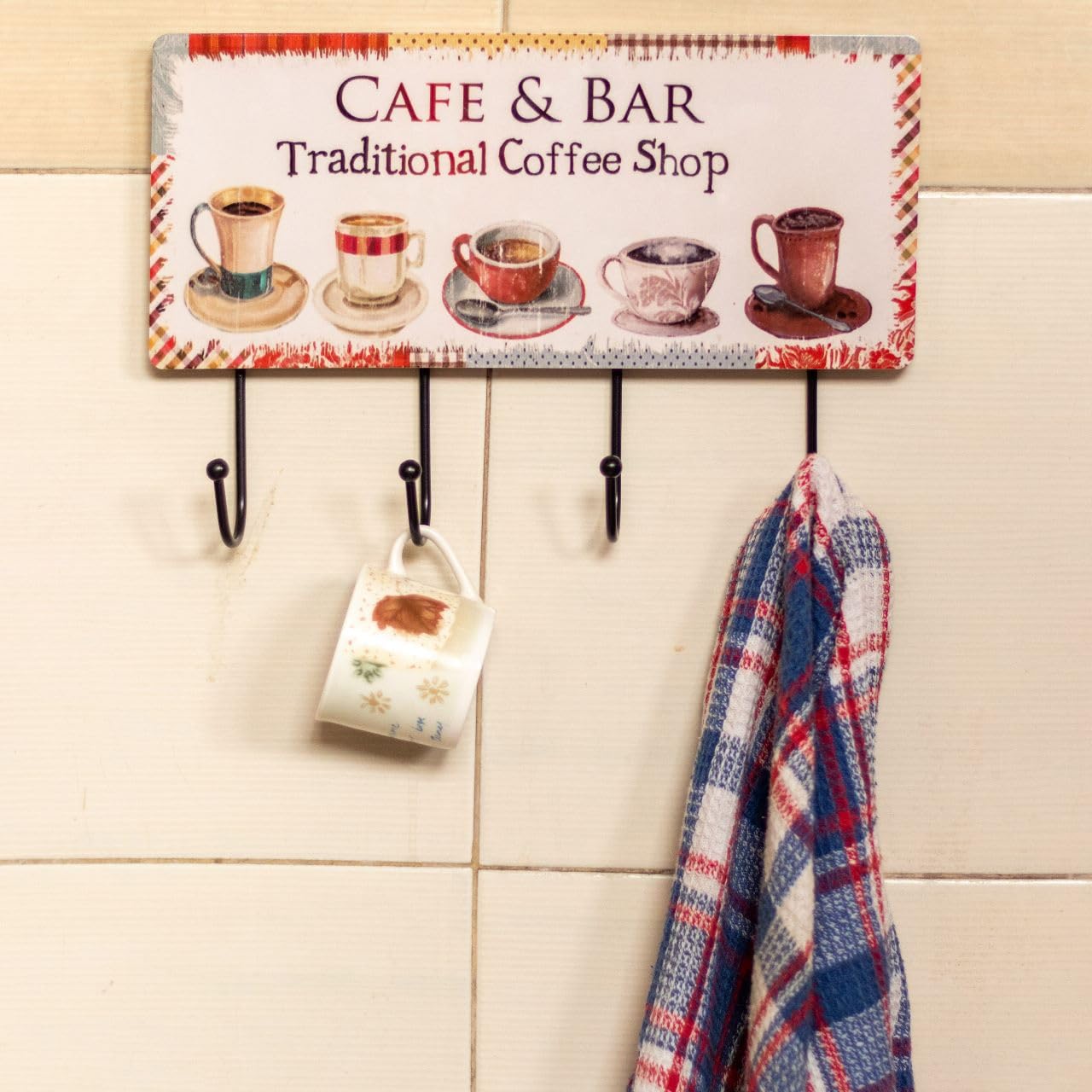 Bluebird Lifestyle Rustic Kitchen Organizer - Multi-Functional 4-Hook Wall Mount Holder for Utensils, Towels & Decor | Farmhouse Style Home Accessories for Kitchen, Bathroom & Entryway Organization