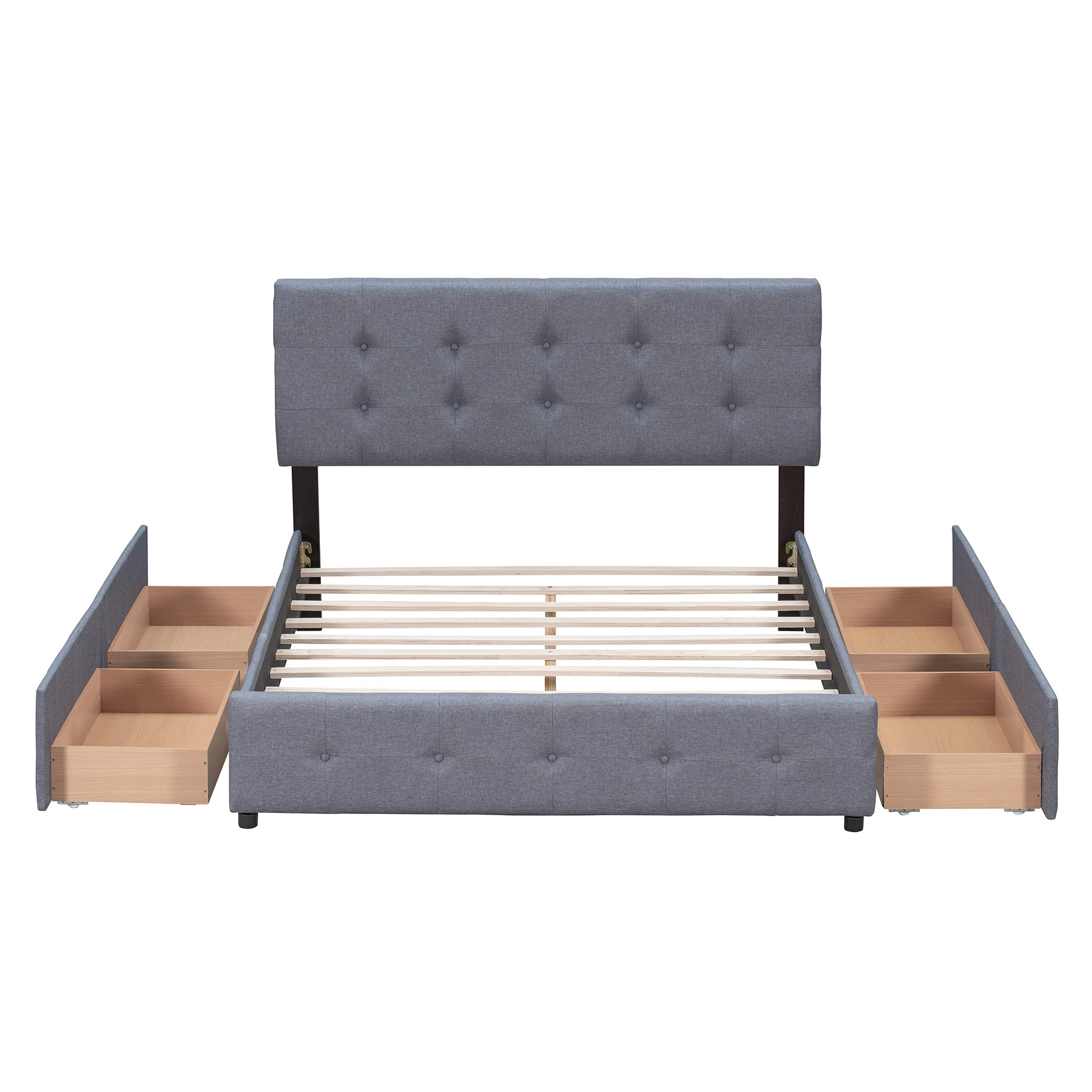 Queen Upholstered Platform Bed Frame with Storage & Headboard - Dark Grey for Modern Bedrooms