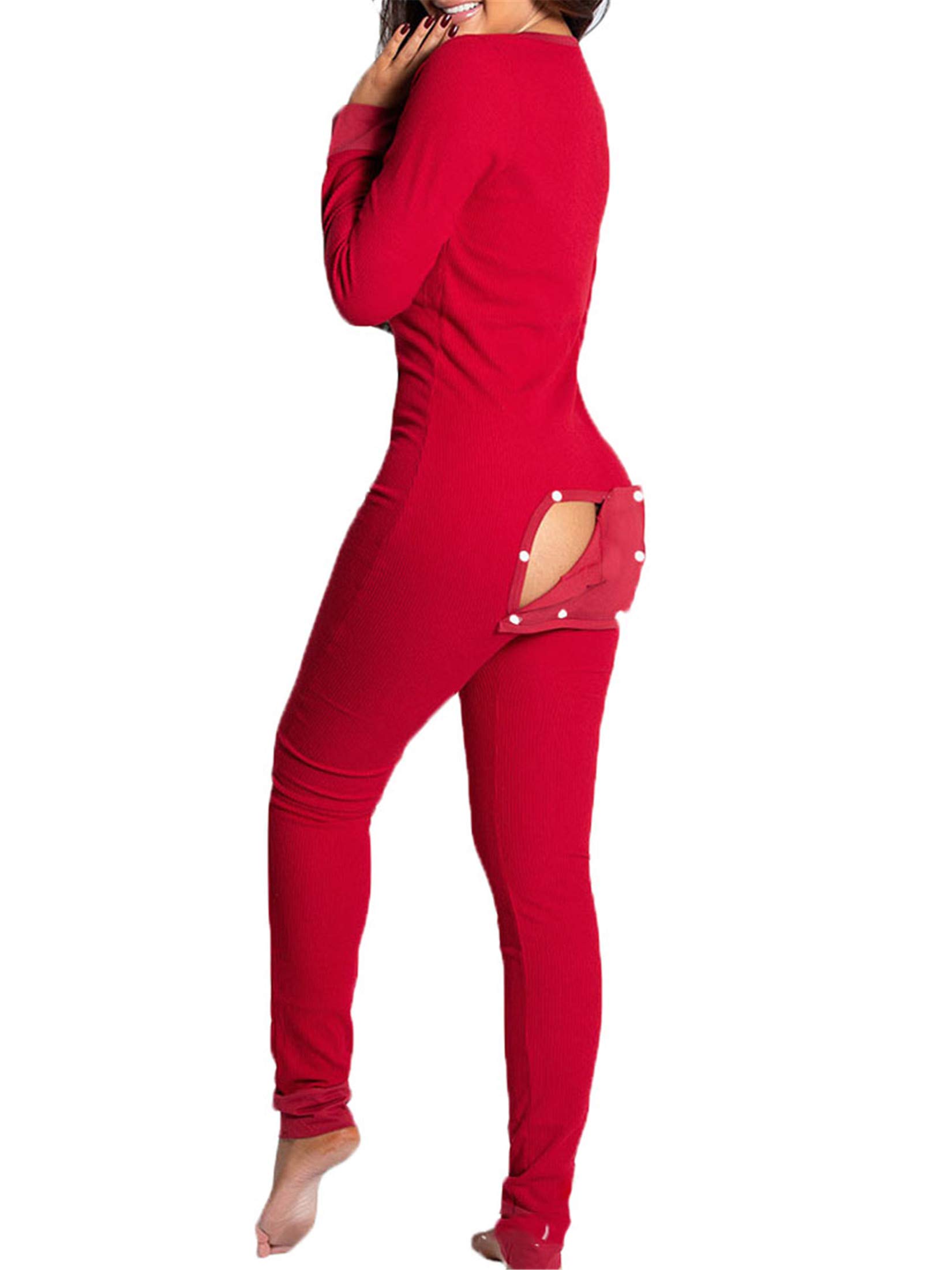 Andongnywell Women's Sexy Button-Up Jumpsuit - Long Sleeve Bodycon Romper with Butt Accent | Perfect for Date Night, Club Wear & Sleepwear Pajamas