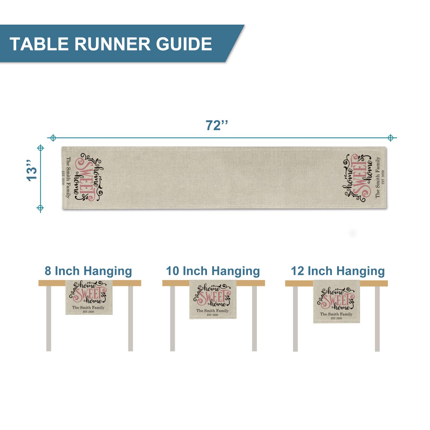 Personalized Table Runner with Family Last Name & Established Year - 13 x 72 Inch Custom Tablecloth for Kitchen & Dining - Indoor/Outdoor Decoration for Weddings, Holidays & Family Gatherings