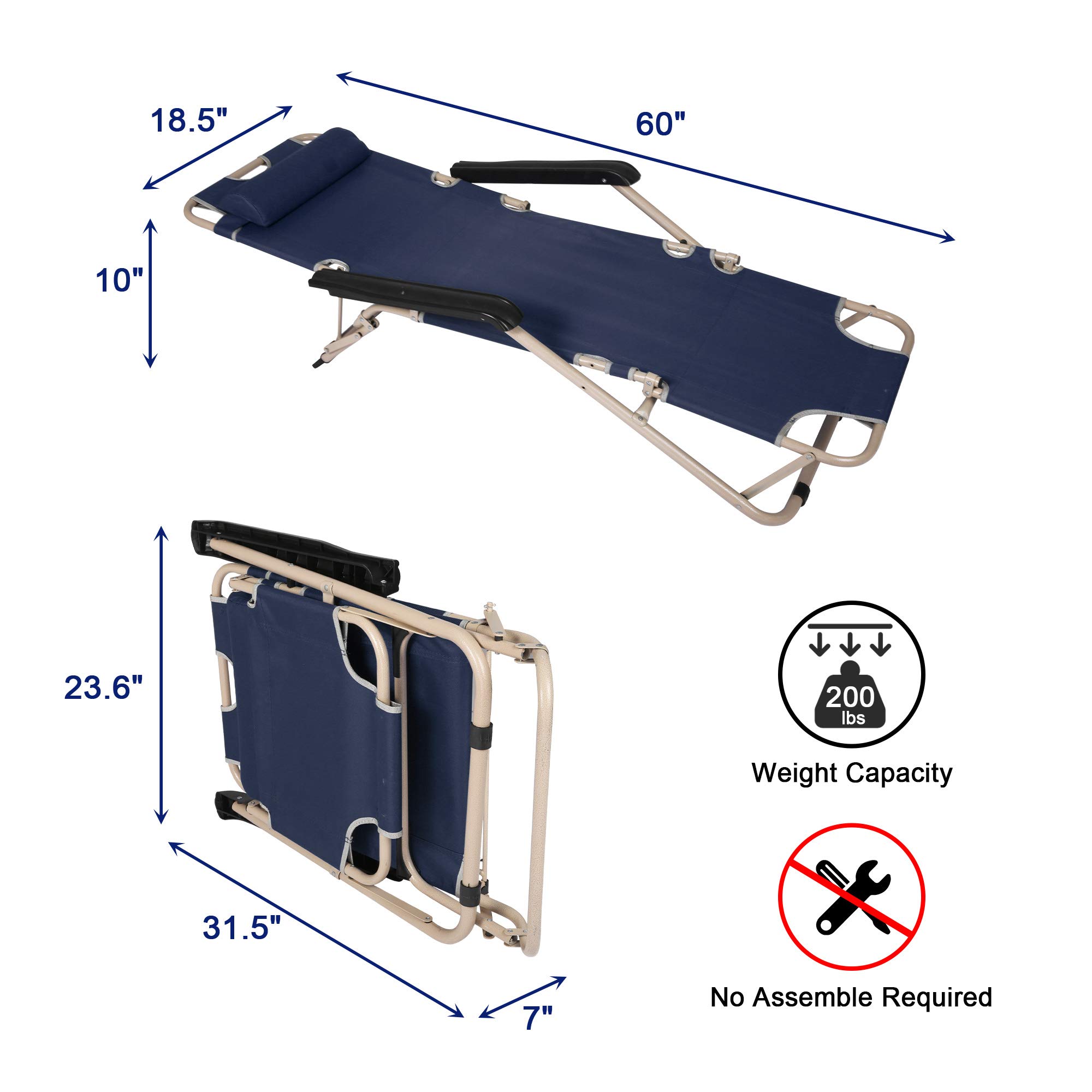 DICALSSE Outdoor Folding Lounge Chairs with Removable Pillow - Set of 2 Dark Blue Patio Chairs for Poolside, Beach, Backyard, Deck & Garden Relaxation | Weather-Resistant & Comfortable Outdoor Seating