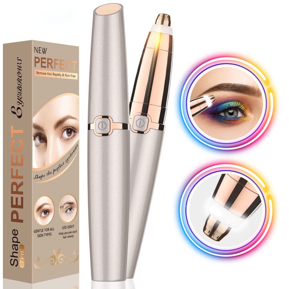 Painless Eyebrow Trimmer for Women & Men - LED Light Electric Eyebrow Hair Remover, Portable & Safe Corded Epilator Pen | Perfect for Home Use, Travel, and Salon-Quality Grooming