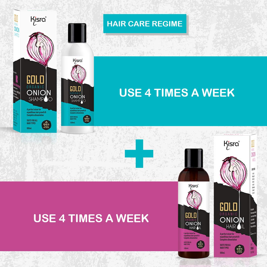 Kisra Gold Organic Onion Hair Oil & Shampoo Set - 100ml Each for Hair Growth & Scalp Care | Ultimate Hair Treatment Kit for Dry, Damaged Hair - Perfect for Daily Nourishment & Styling