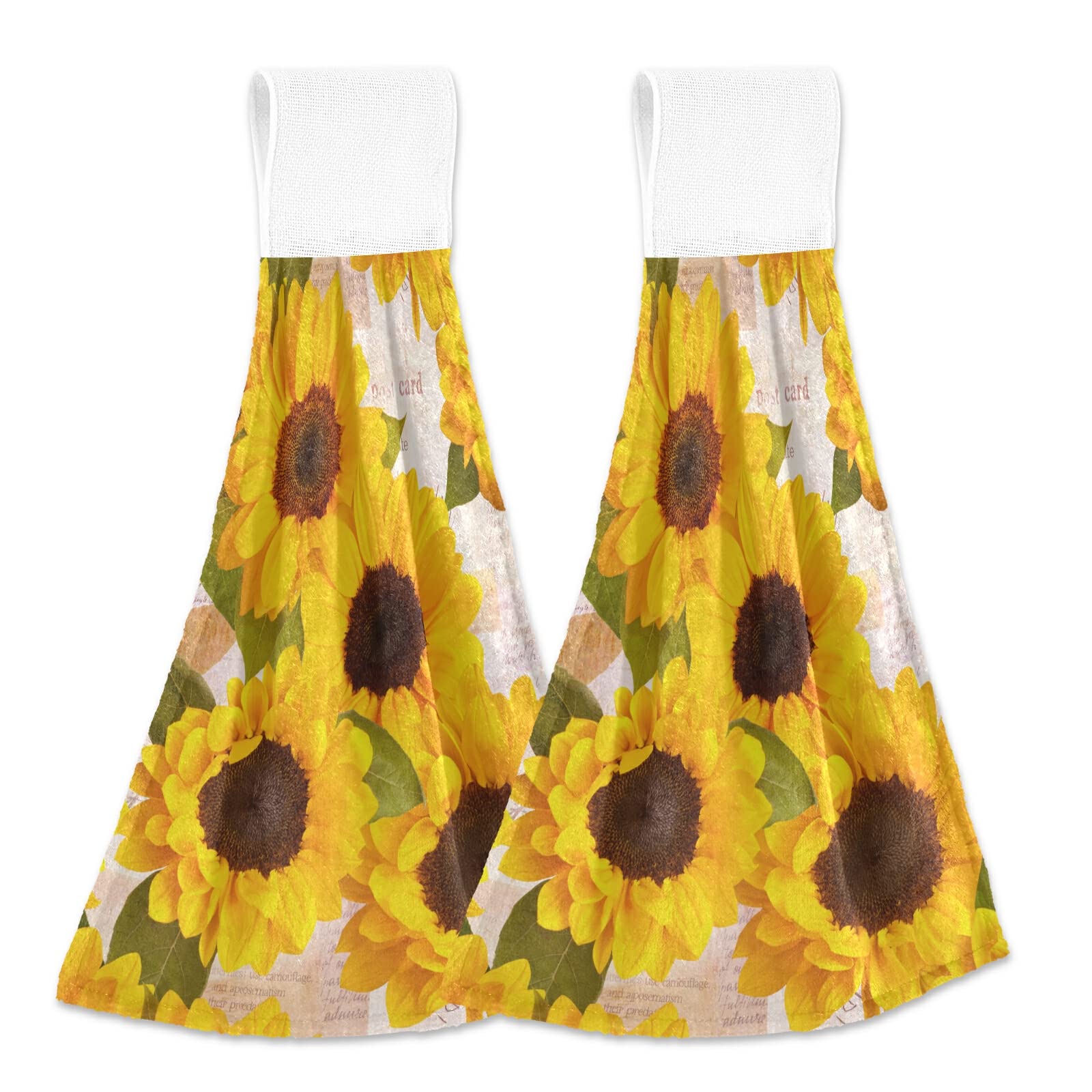 2 Pack Vintage Rustic Sunflower Hand Towels - Ultra Soft Absorbent Microfiber Kitchen Towels with Hanging Loop for Bathroom, Laundry & Farmhouse Decor - Yellow (Perfect for Fall Home Decor, Thanksgiving & Farmhouse Style Kitchens)