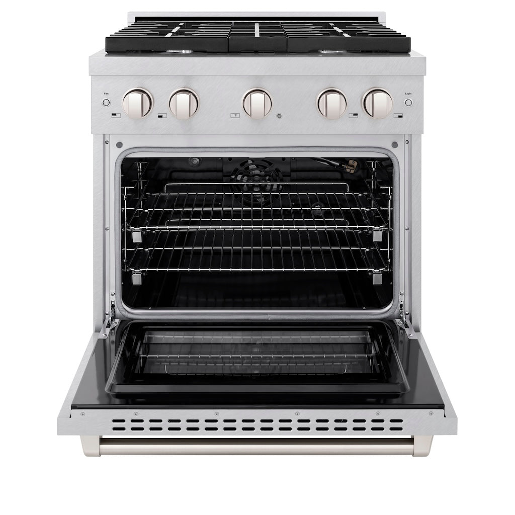 ZLINE 30 Inch 4.2 Cu. Ft. Paramount Gas Range with 4 Burner Cooktop & Convection Gas Oven - Satin Stainless Steel (SGRS 30) | Professional Kitchen Appliance for Home Chefs & Cooking Enthusiasts
