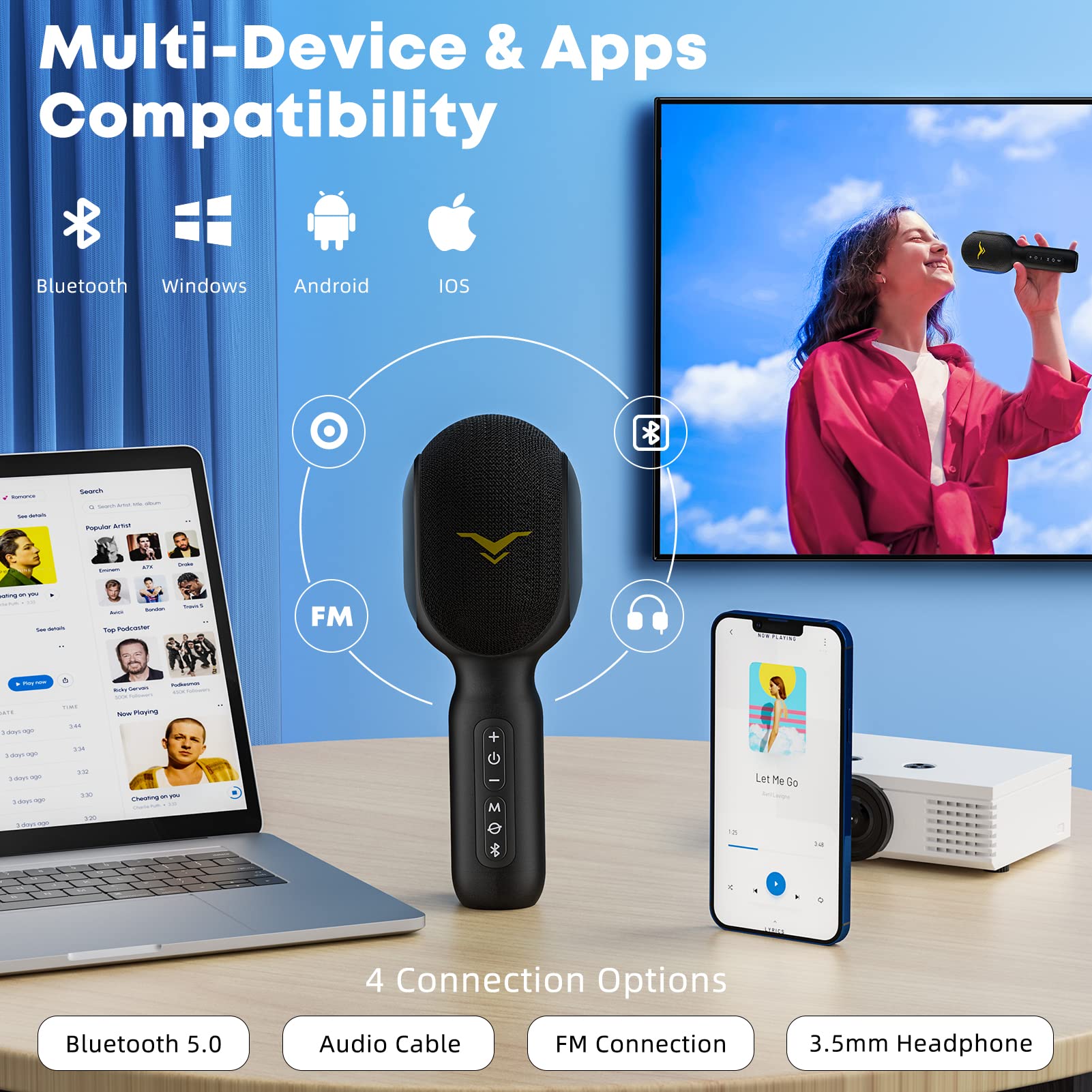 Wireless Bluetooth Karaoke Microphone with RGB Lights - Portable 5-in-1 Handheld Mic Speaker for Home Party, Car Travel & Music Recording | Duet Singing Mini Karaoke Machine | Perfect Gift for Kids & Adults | Ideal for Birthday Parties, Road Trips & Family Gatherings