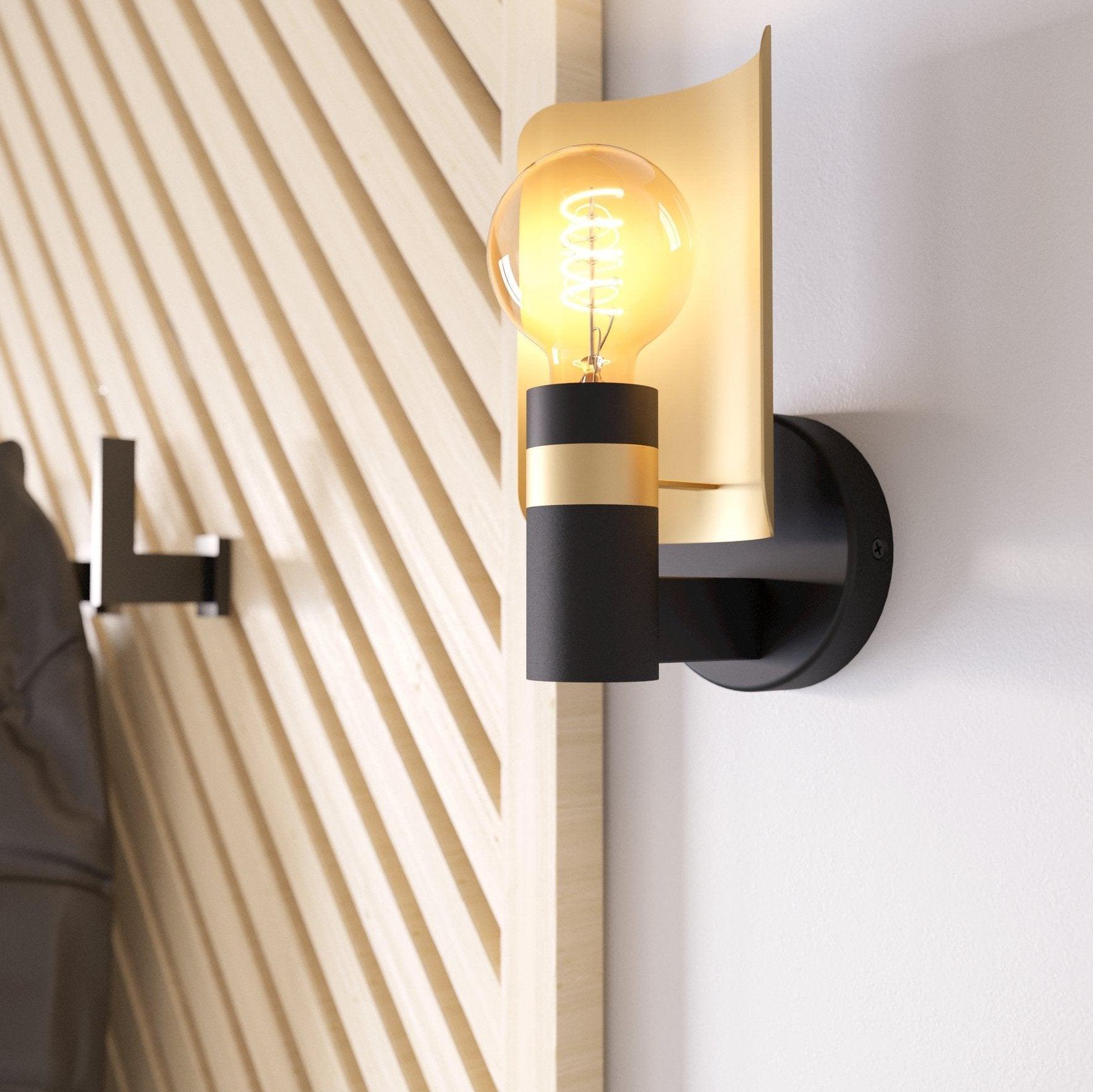 Eglo Hayes Modern Black & Gold Wall Light - Sleek Indoor/Outdoor Sconce for Living Room, Bedroom, Patio & Entryway Lighting