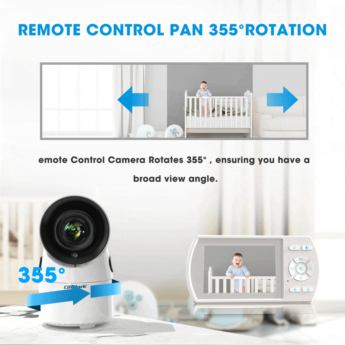 Campark BM30 3.5 Inch HD Wireless Baby Monitor with Night Vision Camera - Real-Time Video & Audio for Nursery, Home Security & Pet Monitoring