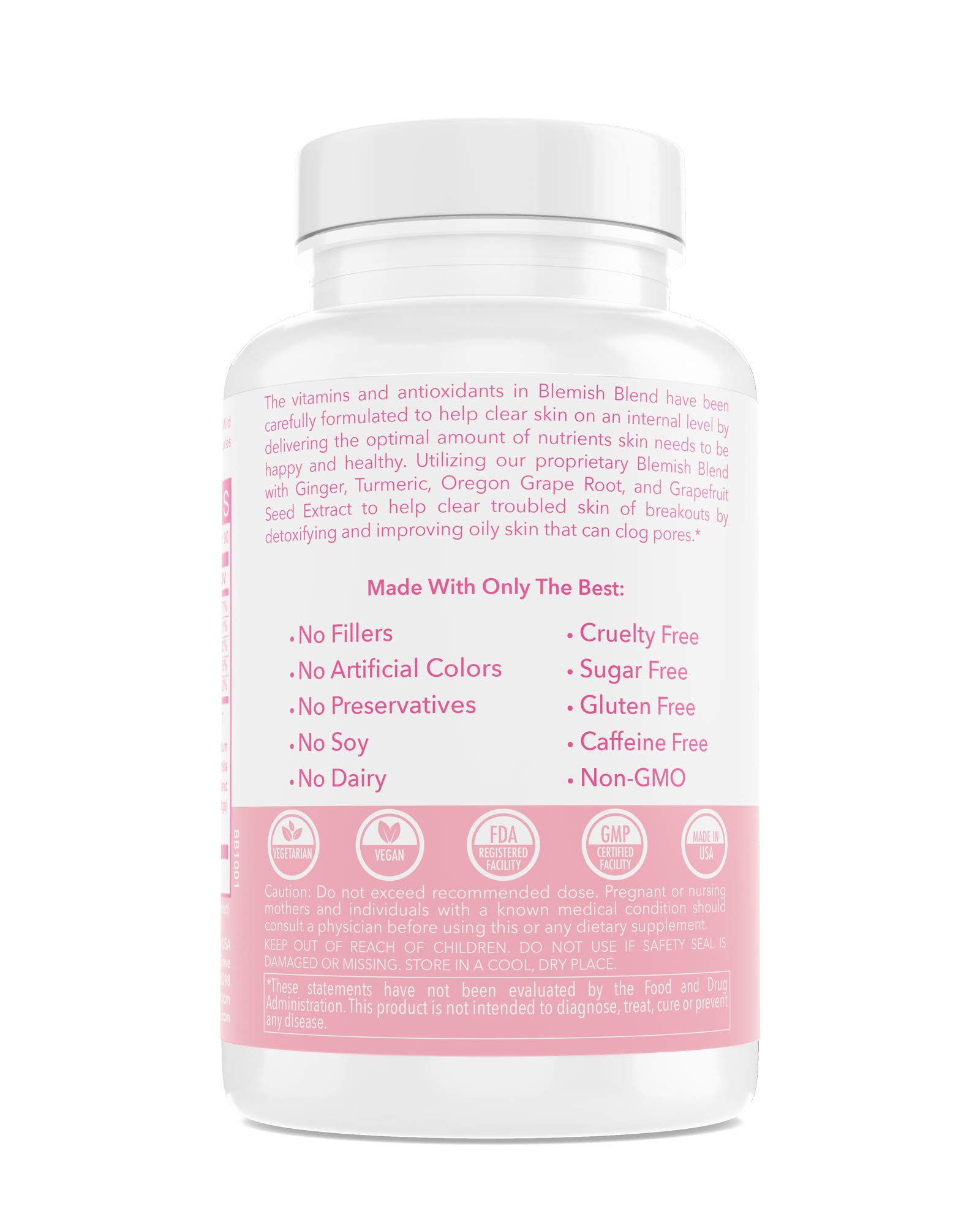 Blemish Blend Acne Vitamins for Clear Skin - Natural Acne Treatment & Skin Care Supplement for Teens & Adults - Supports Healthy Complexion at Home, Work & Gym