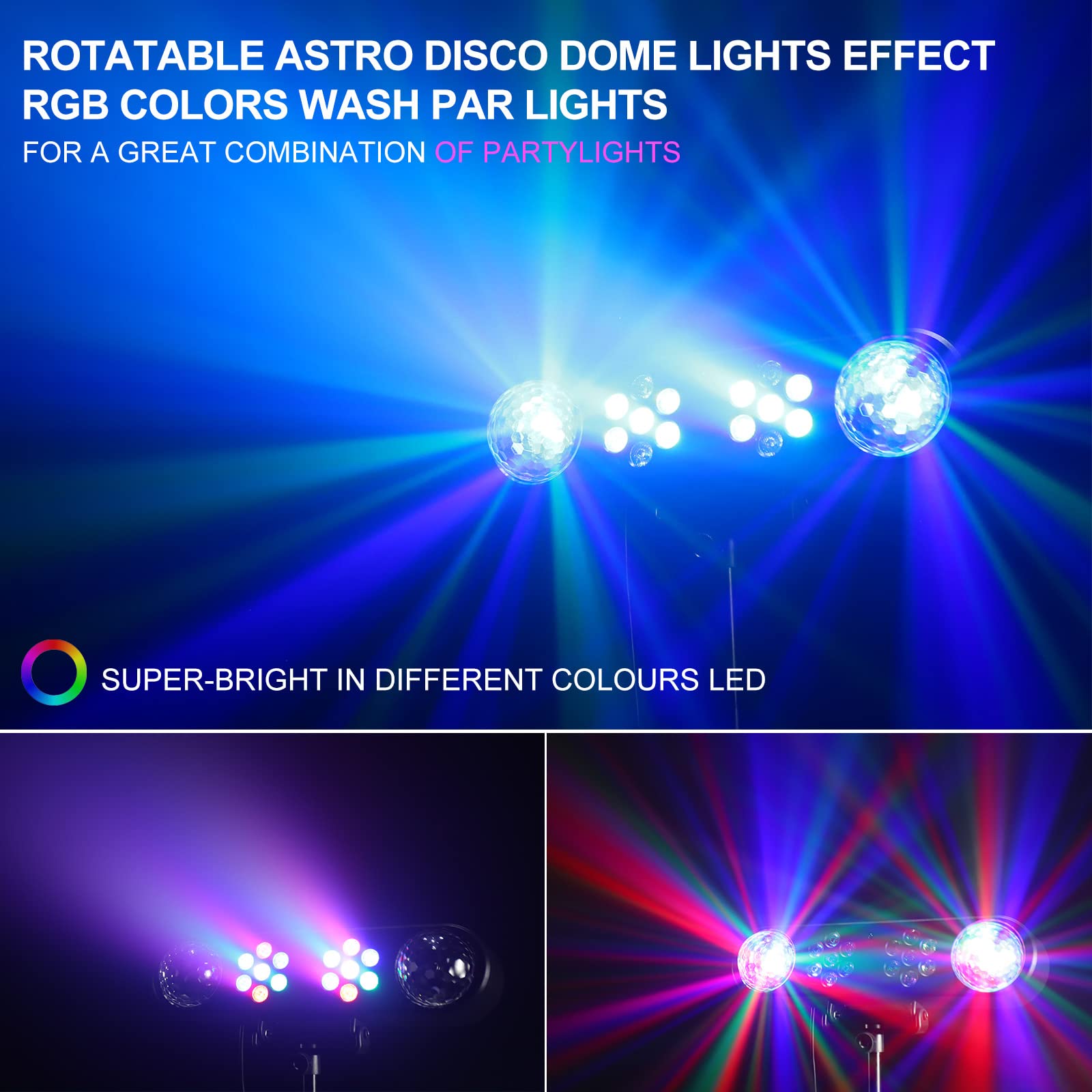 Telbum DJ Party Lights with Stand - Sound Activated RGB LED Par Lights for Stage, Mobile Bar, Band, Disco, Wedding & Holiday Events - Perfect for Halloween, Christmas & Nightclub Lighting