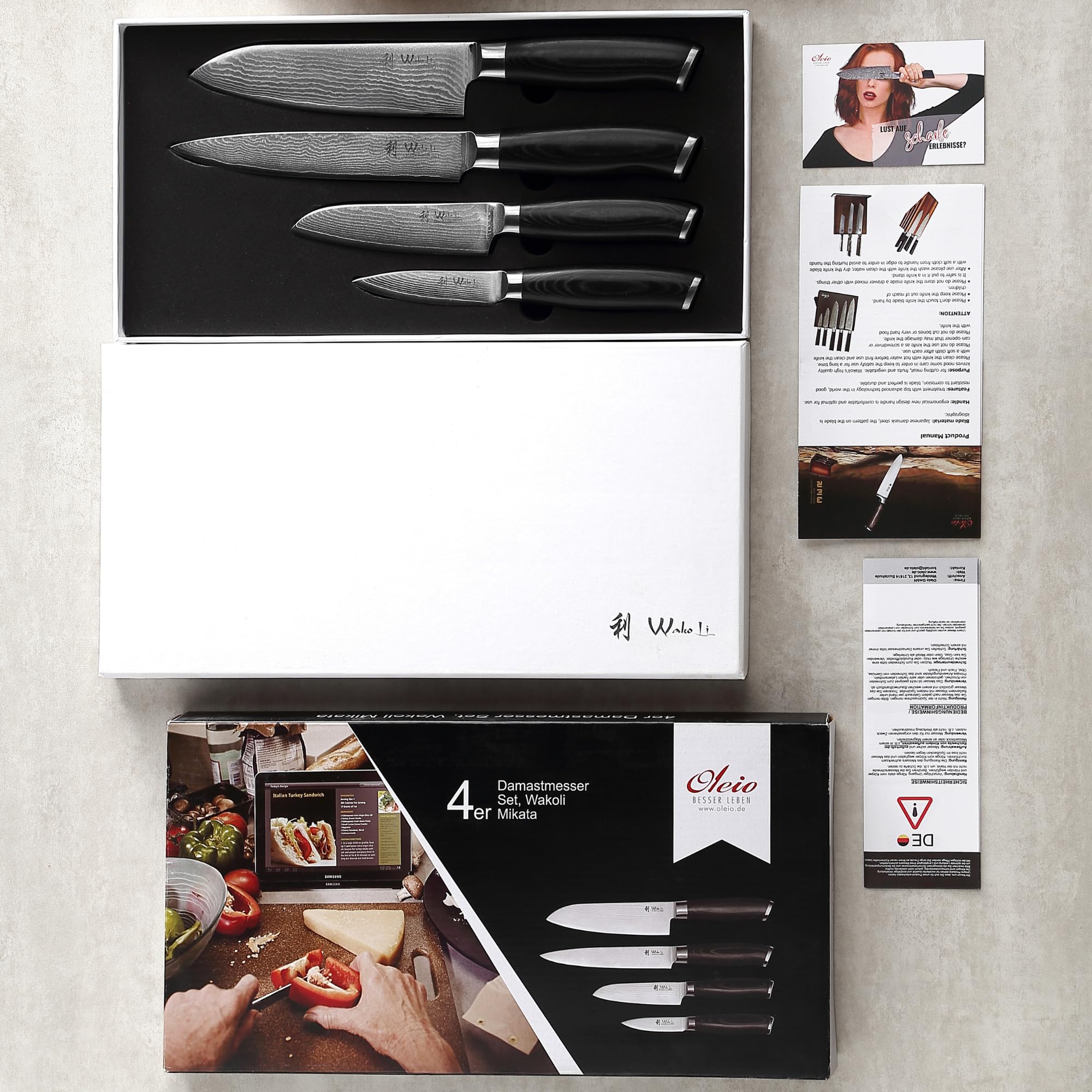 Wakoli 4-Piece Professional Damascus Kitchen Knife Set - 67-Layer Genuine Damascus Steel with VG10 Core - Ergonomic Micarta Handle Chef Knives for Precision Cutting - Perfect for Home Cooking, Professional Kitchens & Culinary Gifts