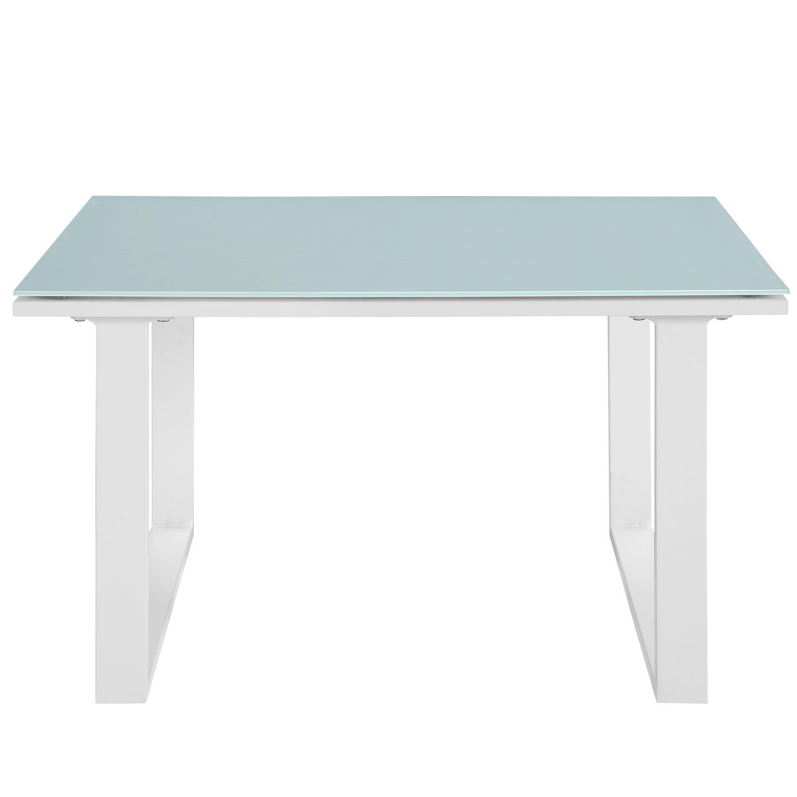 Modern White Steel Glass Outdoor Patio Side Table - Contemporary Urban Design for Garden, Balcony & Poolside Decor