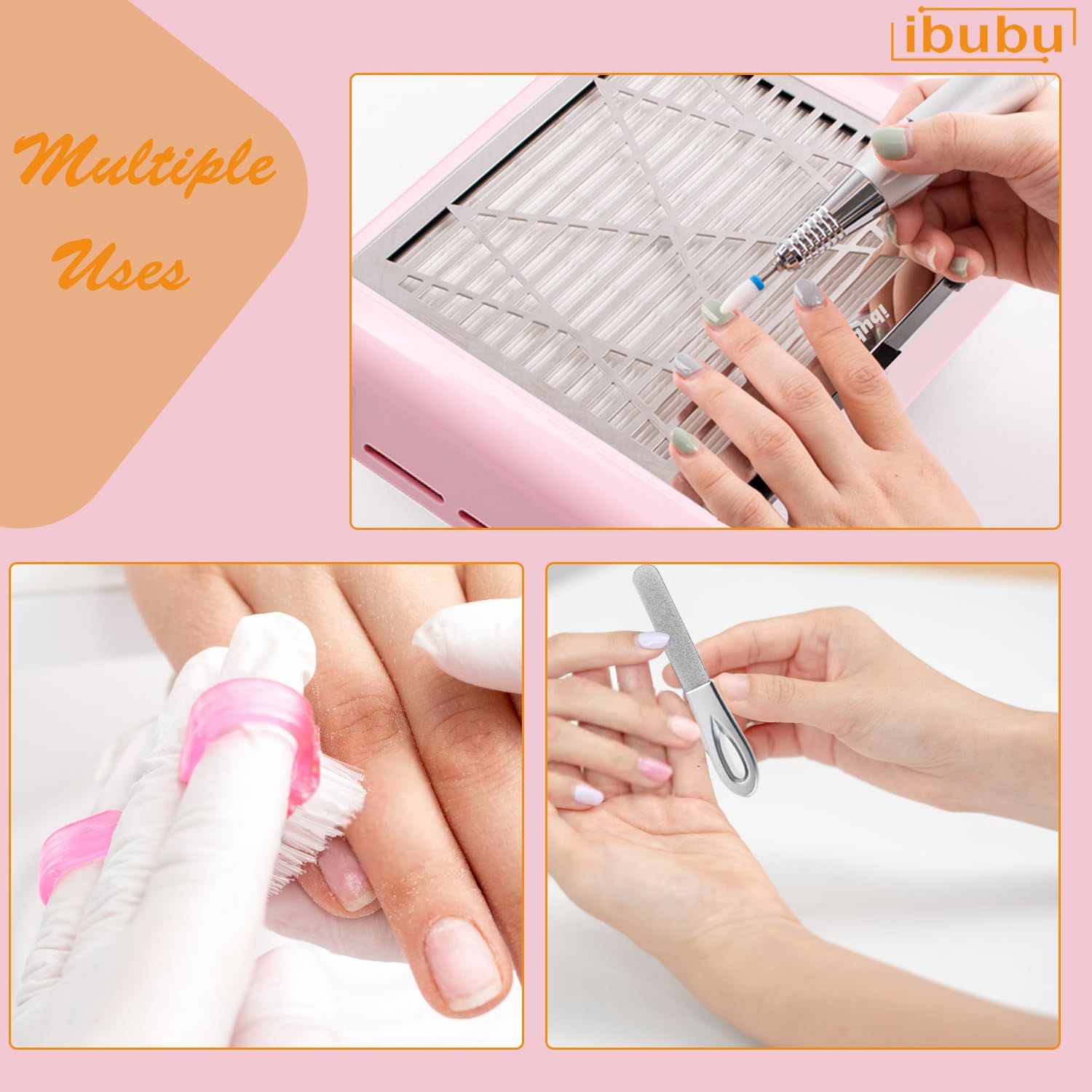 Electric Nail Dust Collector with Strong Suction - Professional Nail Salon Vacuum Cleaner for Acrylic Powder & Nail Art Dust Extraction - Includes Multiple Tool Kits (Pink) - Perfect for Manicure Stations, Nail Salons & Home Nail Care