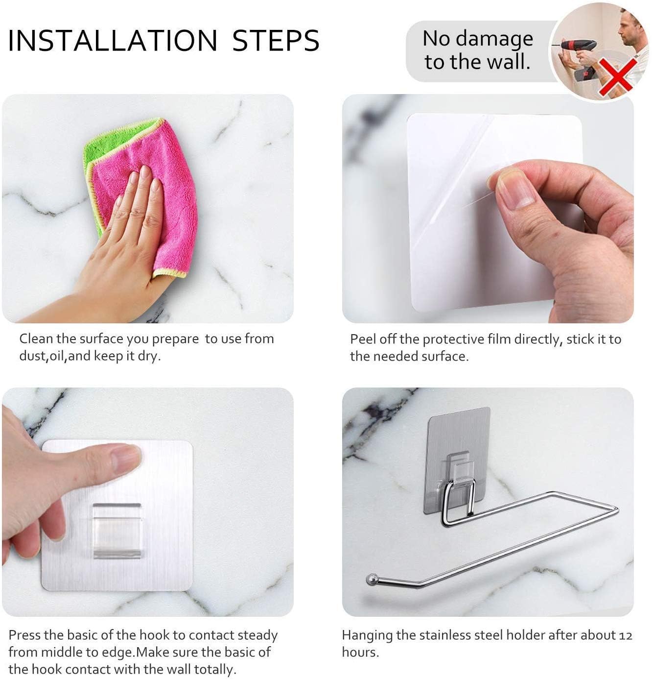Zollyss Stainless Steel Paper Towel Holder with Magic Adhesive Pad - Wall Mount Kitchen & Bathroom Paper Roll Holder - Strong Self-Adhesive Towel Bar for Easy Access - Perfect for Cooking, Cleaning & Home Organization