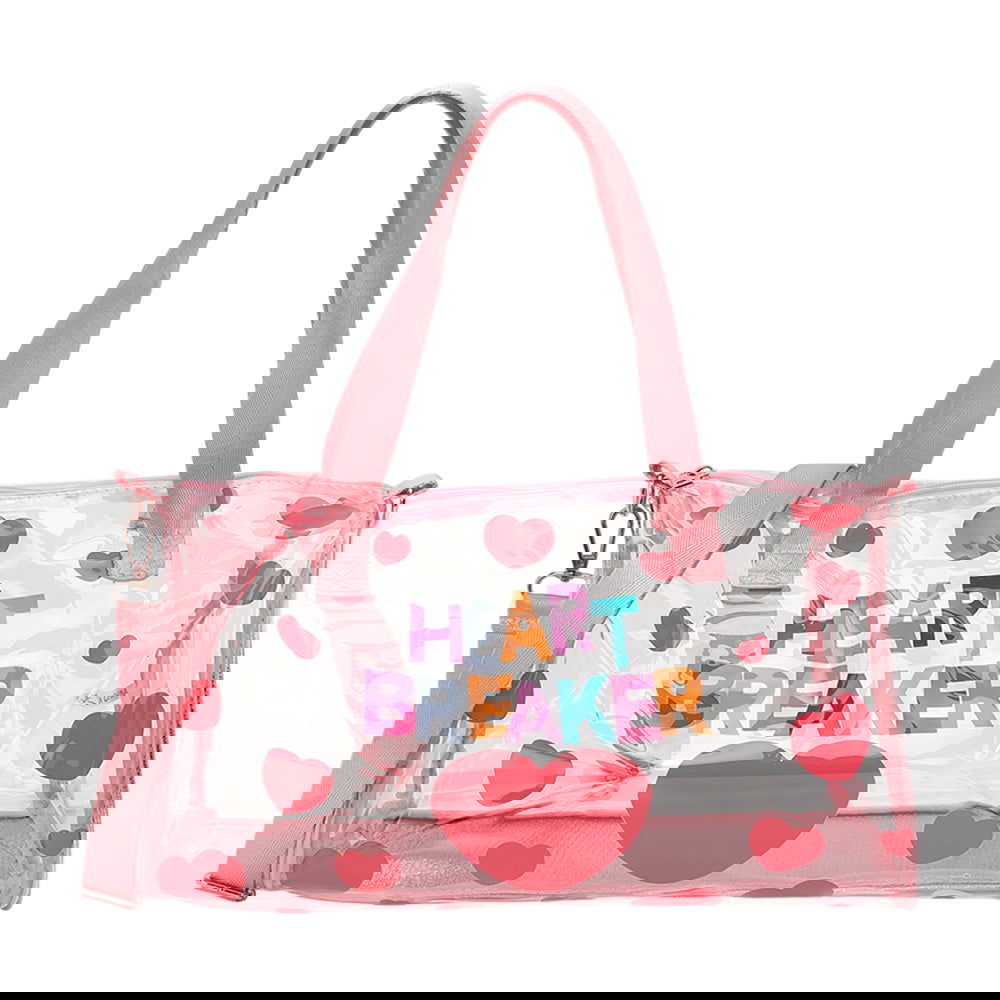 Pink Heart Breaker Transparent Boston Crossbody Bag with Message Heart Pattern - Perfect for Casual Outings, Shopping & Travel