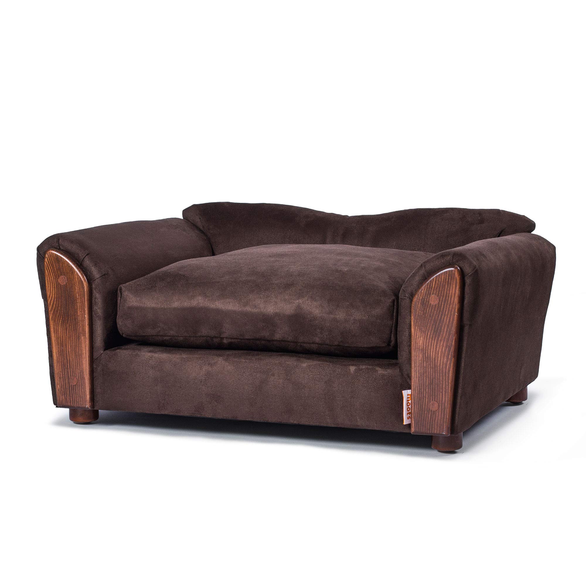 Premium Moots VIP Microsuede Oak Pet Couch for Small Dogs & Cats - Soft Brown Luxury Pet Bed with Sturdy Wood Frame - Perfect for Living Room, Bedroom & Home Decor