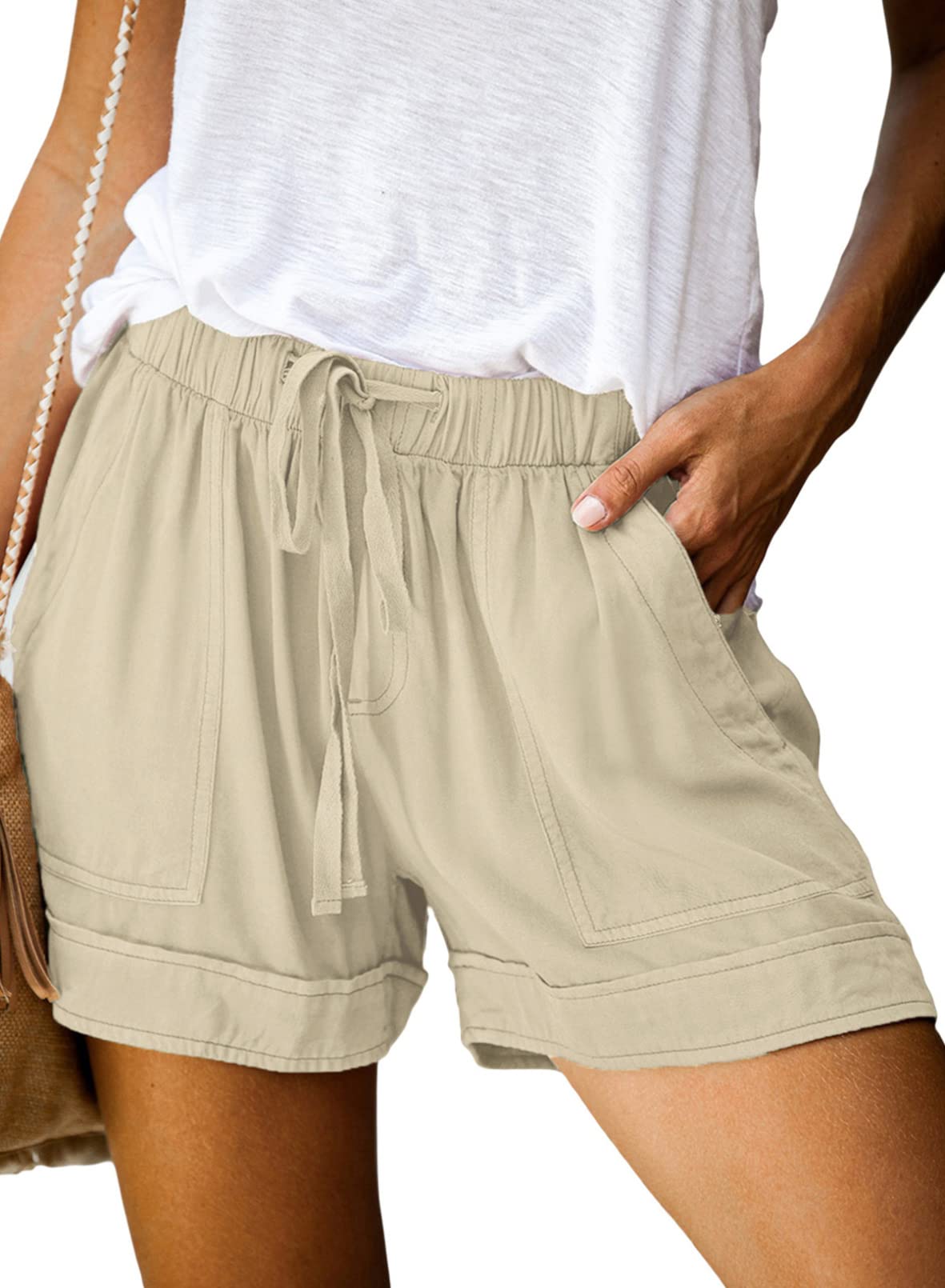 Dokotoo Women's Comfortable Stretchy Drawstring Casual Shorts with Elastic Waist & Side Pockets - Soft Breathable Summer Shorts for Yoga, Travel, Lounge, Running, Beach & Everyday Wear