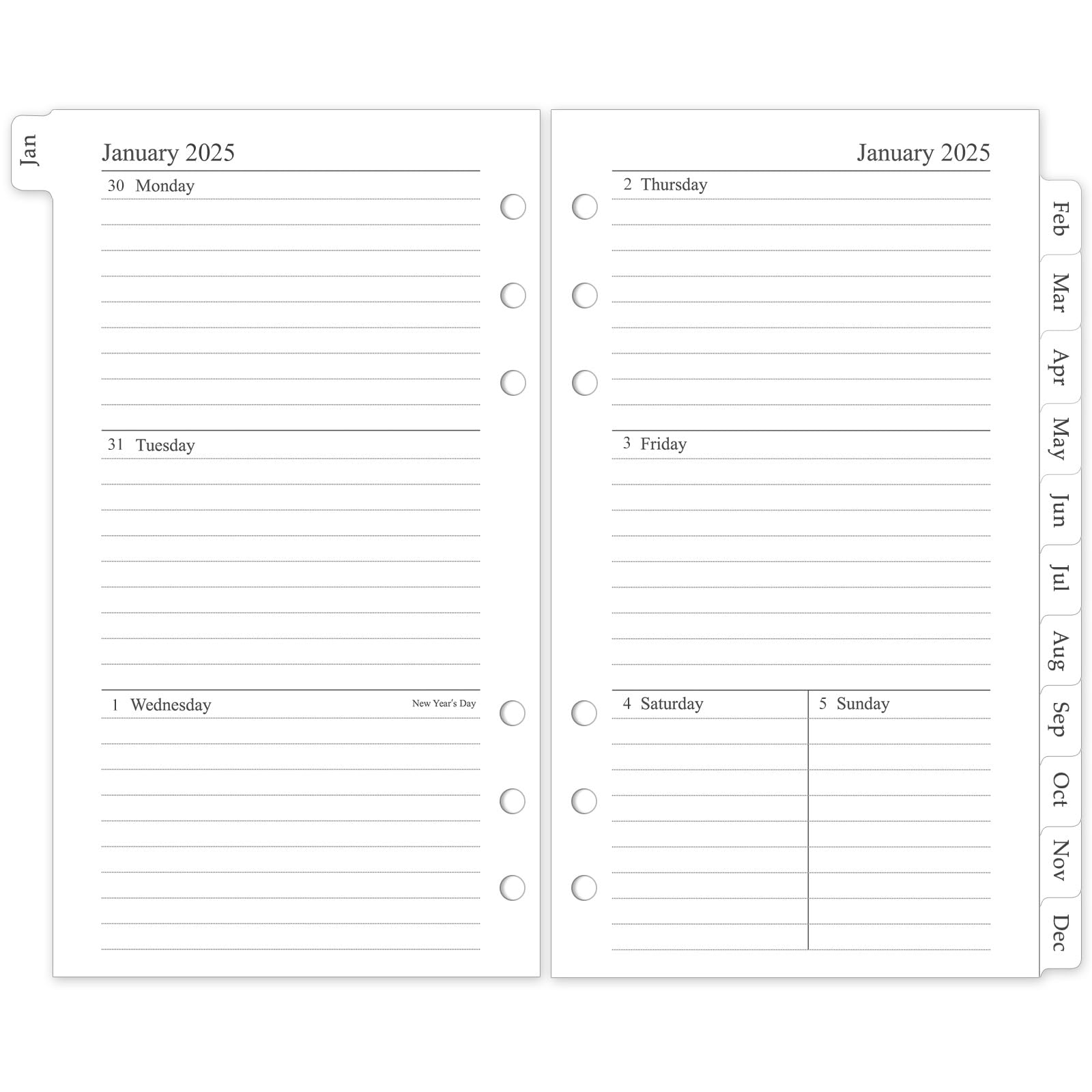 2025 Weekly & Monthly Planner Refill Pages - A6 Size 3.8