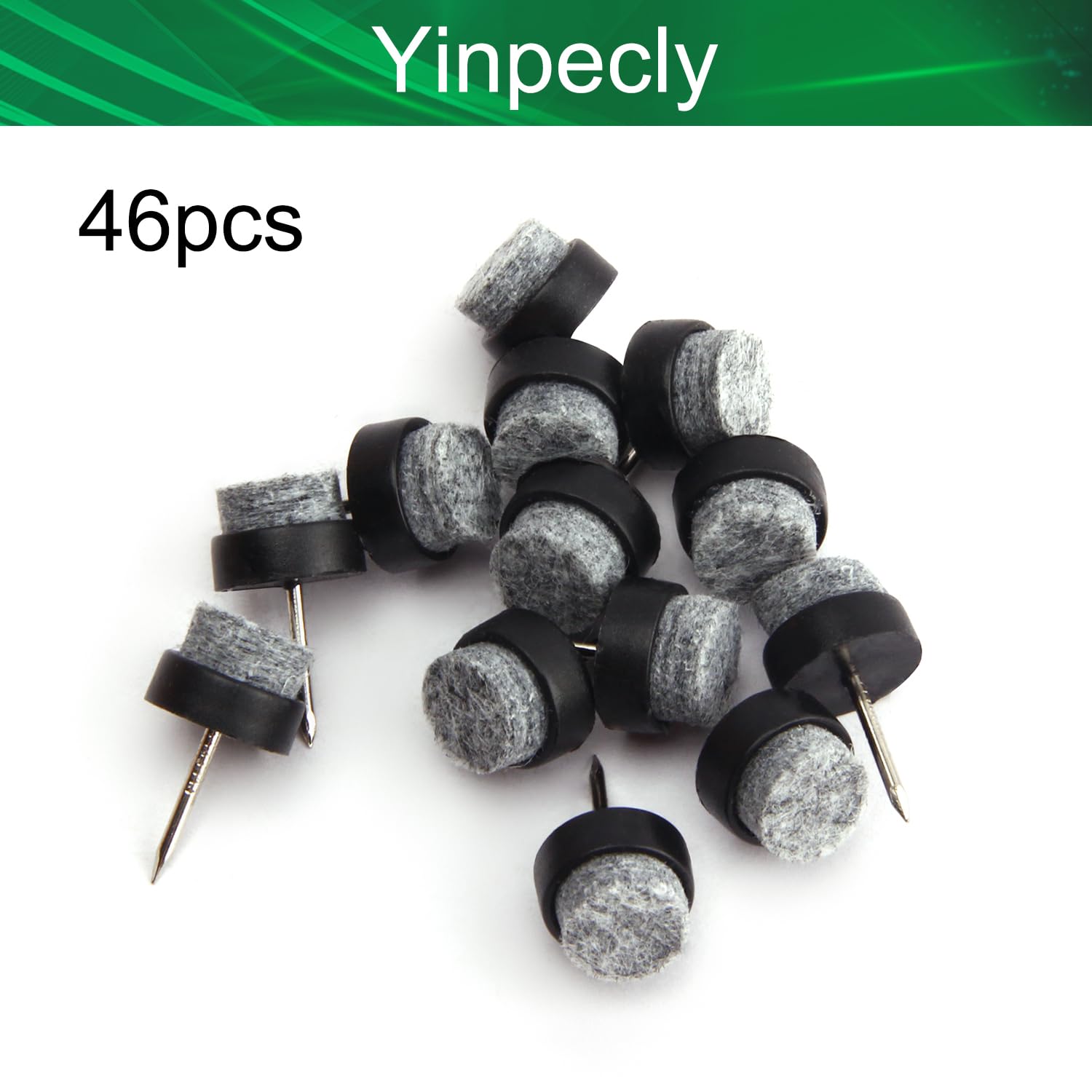 Yinpecly Round Felt Furniture Pads - 46PCS Black Chair & Table Leg Protectors (14x9mm DxCap Height) - Prevent Floor Scratches & Reduce Noise for Hardwood Floors, Tiles & Laminate