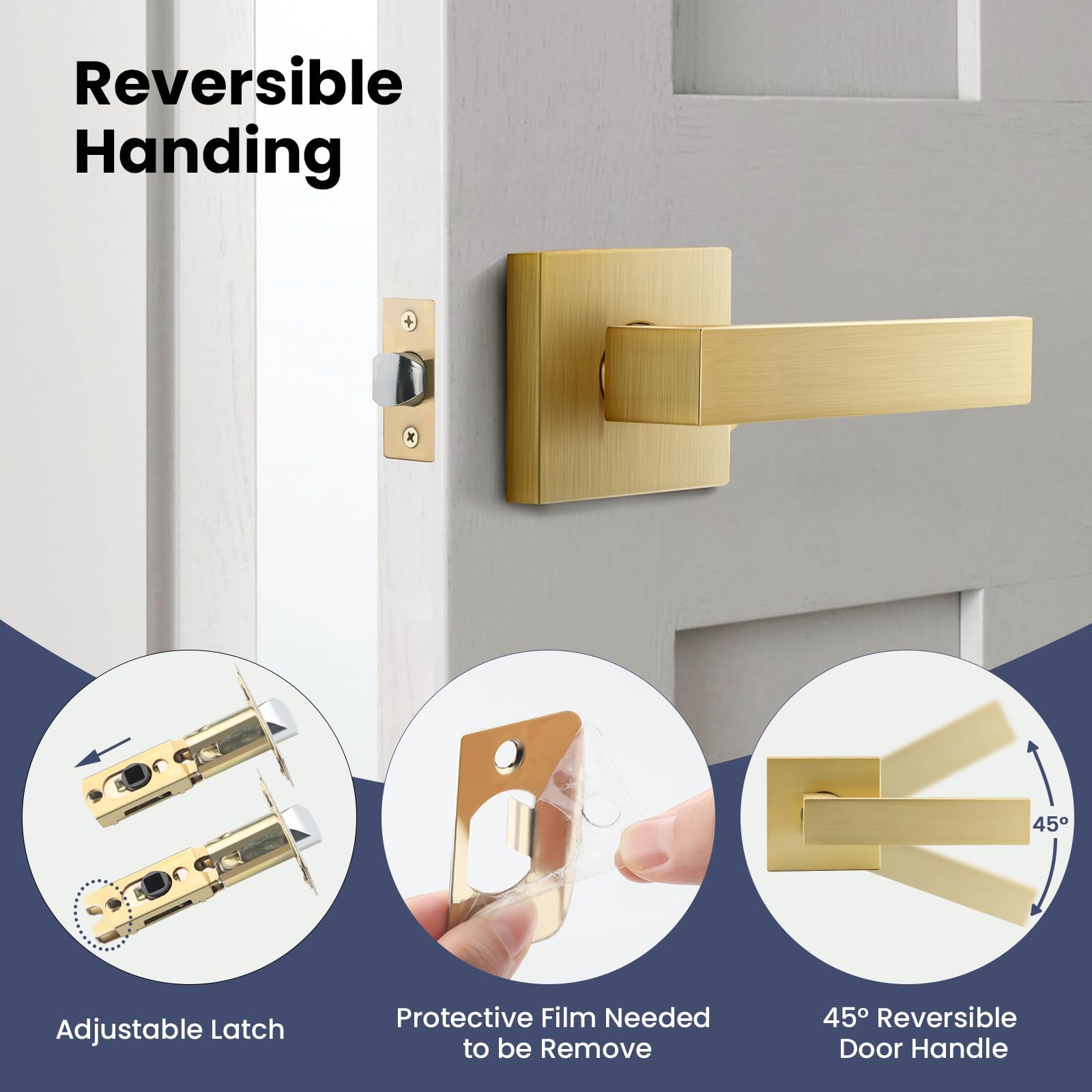 EHOMEWARE 6 Pack Keyless Door Handle Set - Satin Brass Finish Passage Door Lever for Hall, Closet & Interior Doors | Easy Installation for Bedroom, Bathroom & Office Spaces
