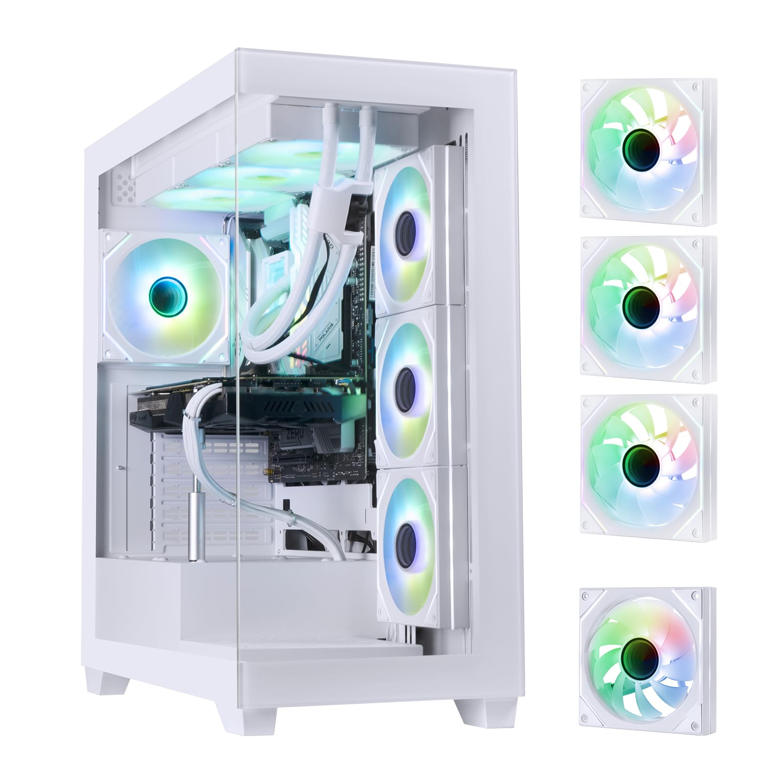 BitFenix CETO High Airflow PC Gaming Case - Premium Edition White with Panoramic Tempered Glass, Reverse Connection Motherboard Compatible, 4x Infinity Mirroring ARGB Fans (3X Reverse), 360mm AIO Support - Perfect for Gaming Rigs, Streaming Setups & High-Performance Workstations