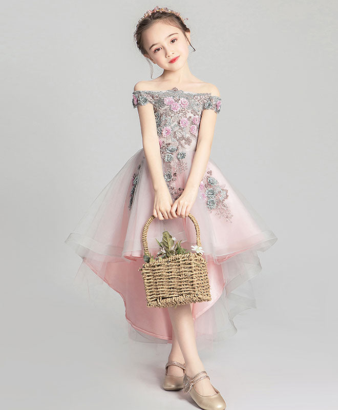 Pink Tulle Lace Flower Girl Dress for Toddlers - Elegant Princess Party Gown with Floral Appliques - Perfect for Weddings, Birthday Parties & Special Occasions