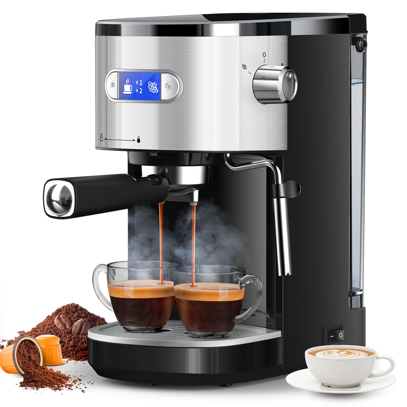 COWSAR 20 Bar Semi-Automatic Espresso Machine with Milk Frother Steam Wand, 45OZ Removable Water Tank - Perfect for Making Cappuccino, Latte, and Espresso at Home or Office