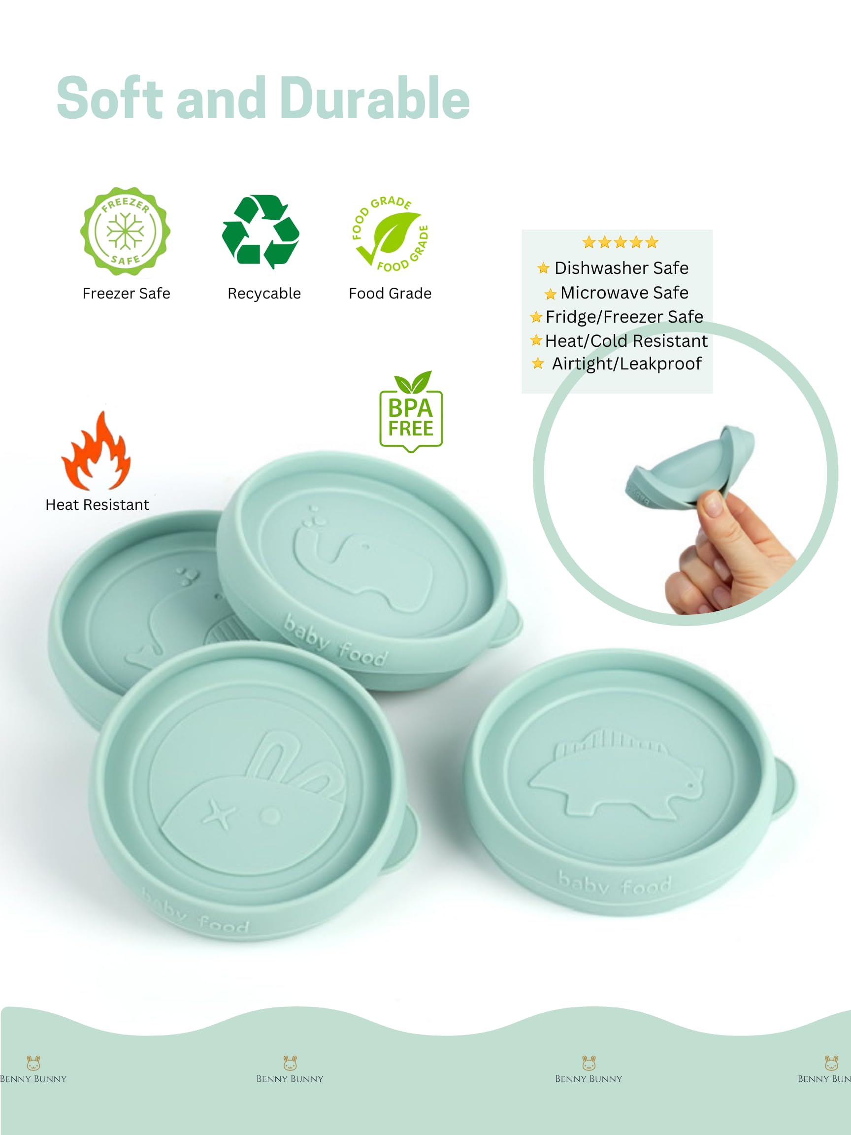 Borosilicate Glass Baby Food Storage Containers with Silicone Lids - 4oz Small Jars with Tray for Snacks, Puree & Breast Milk | Freezer, Fridge, Microwave & Dishwasher Safe | Perfect for Meal Prep, Baby Feeding & On-the-Go Snacks (Green)