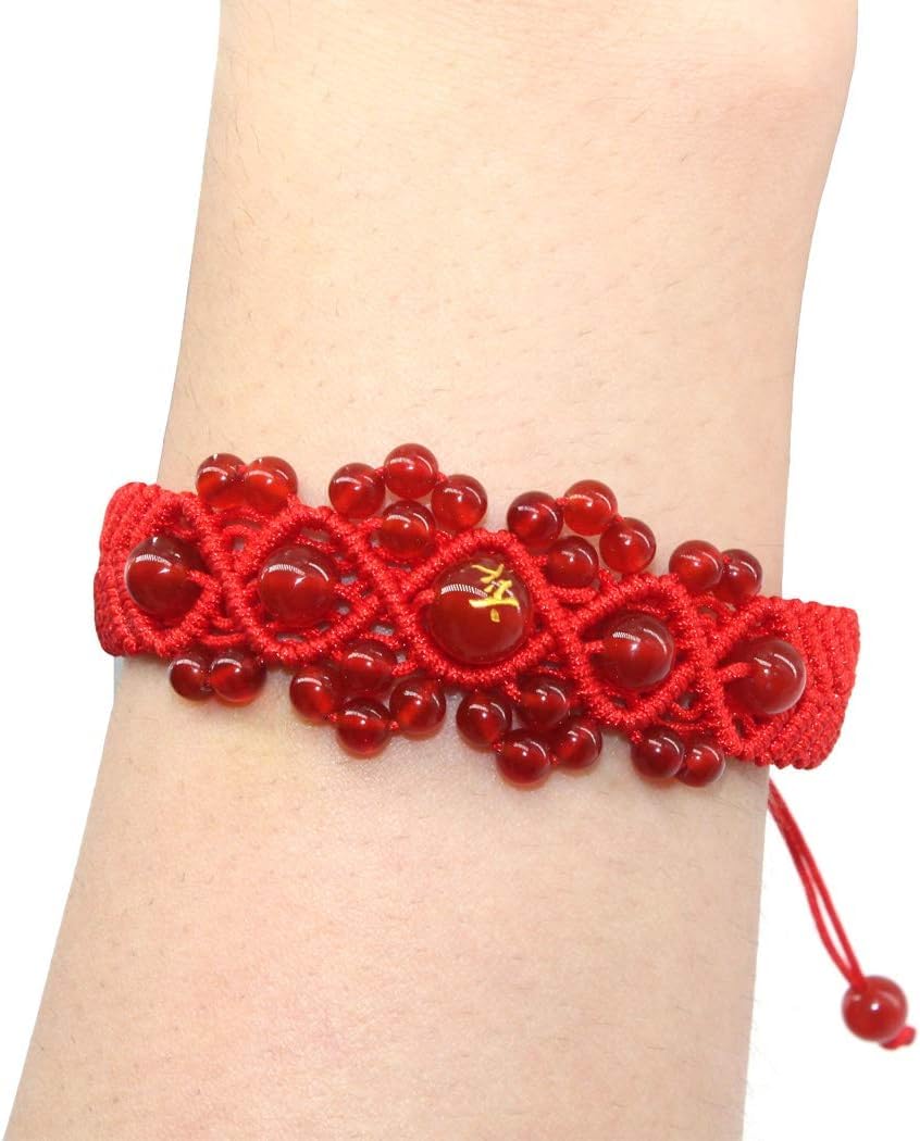 Handmade Red Rope Bracelet with Natural Beads & Chinese Zodiac Pig Charm - Adjustable Lucky Jewelry for Women, Birthday Gift, Feng Shui Accessory (Perfect for Chinese New Year, Valentine's Day & Daily Wear)