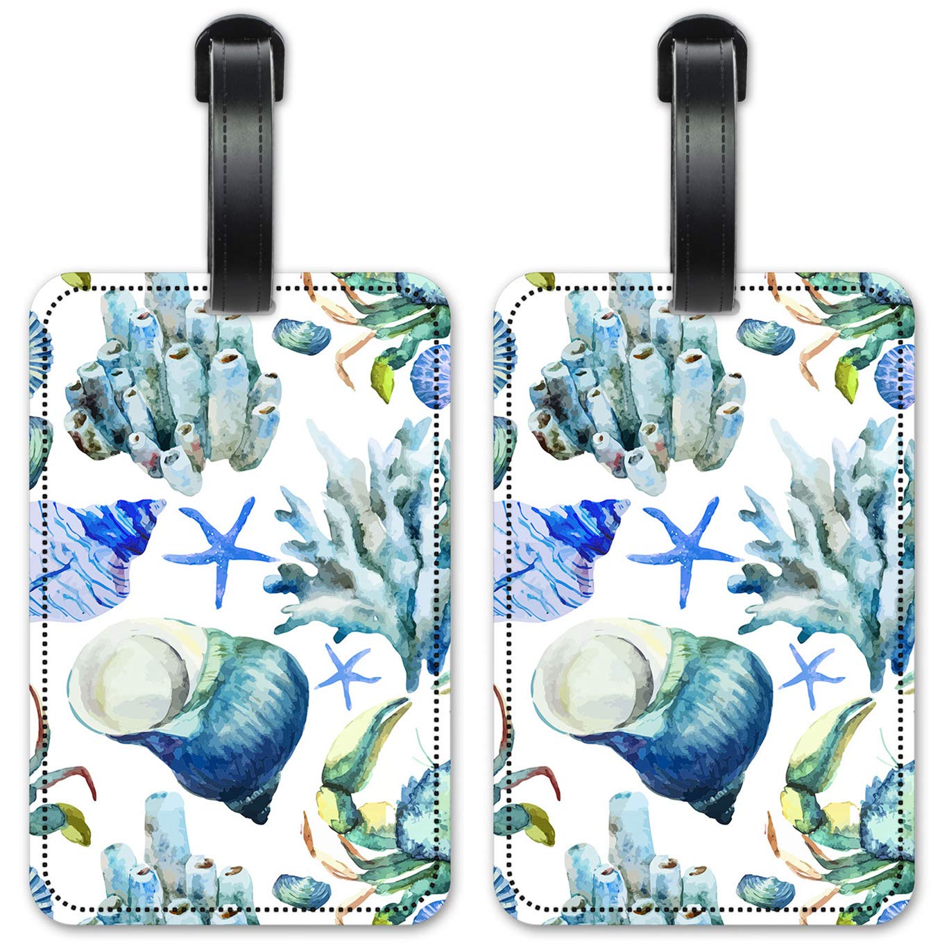 Watercolor Coral Reef Luggage ID Tags - Set of 2 Personalized Suitcase Identification Cards for Travel Accessories | Perfect for Vacation, Cruise & Airplane Baggage Identification