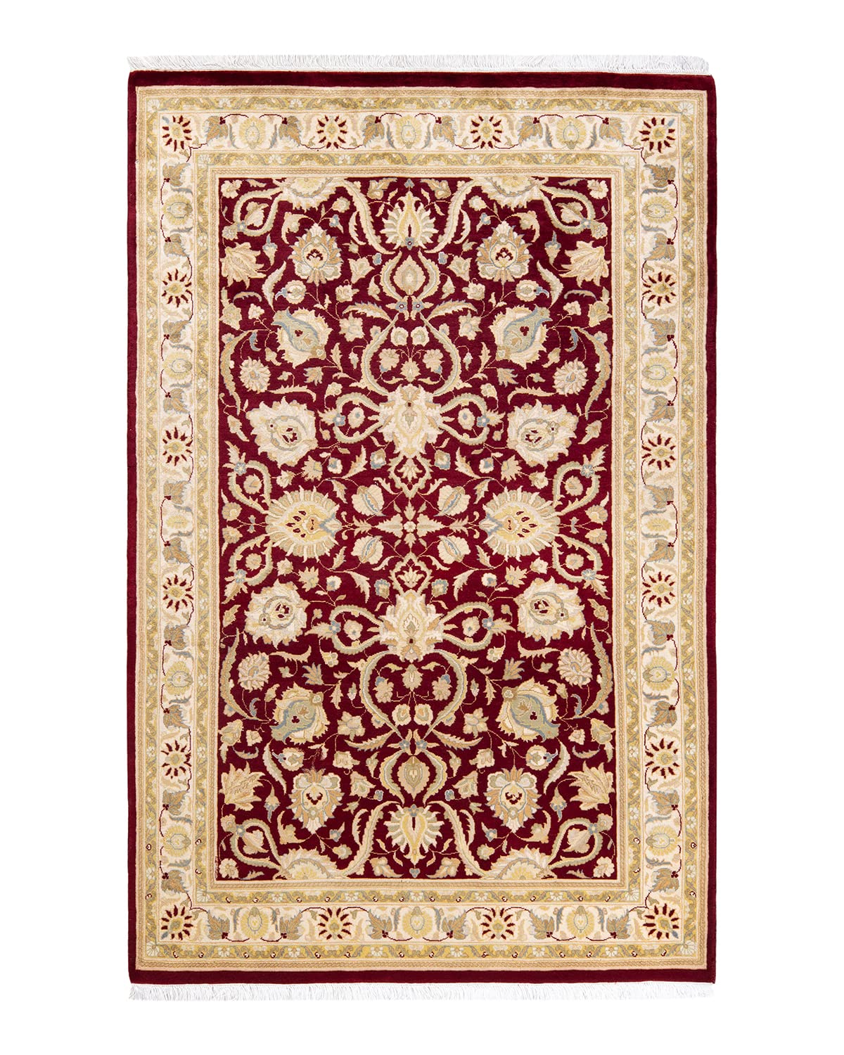 Handmade Wool Oriental Mogul Red 4x6 Area Rug - Solo Rugs One of a Kind Hand Knotted Traditional Design for Living Room, Bedroom & Home Decor