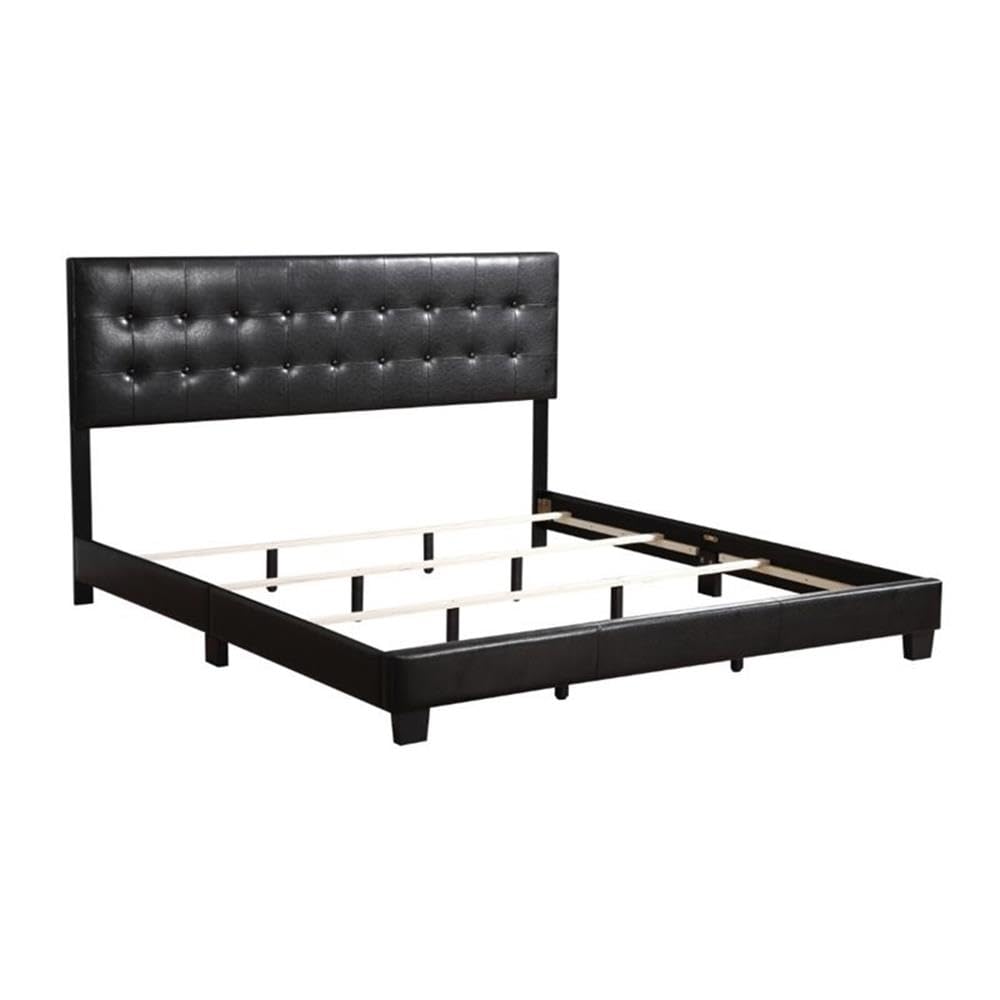 Glory Furniture Caldwell Faux Leather Panel Queen Bed Frame - Black Upholstered Headboard for Modern Bedroom Decor | Perfect for Master Bedrooms, Guest Rooms & Apartments