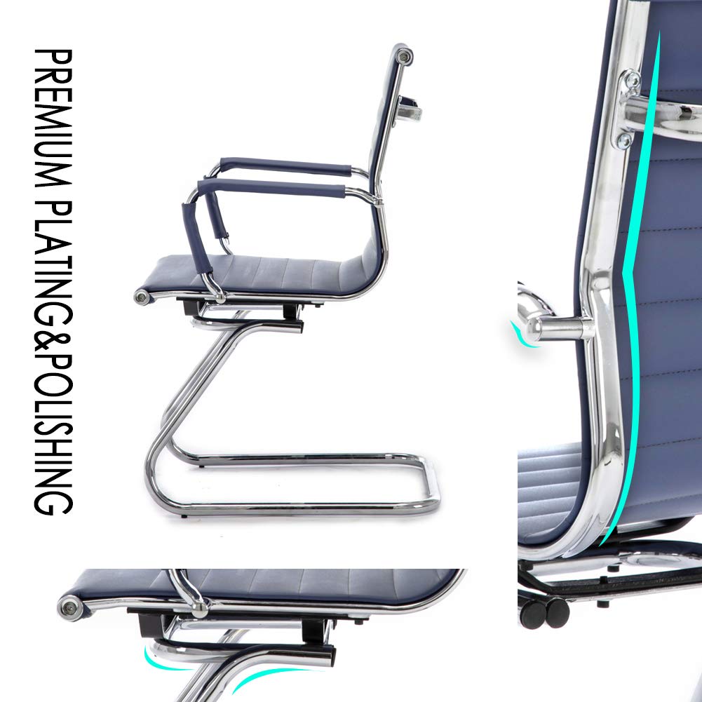 Wahson Office Guest and Reception Chairs - 2 Pack Leather Mid Back Sled Base Chairs Without Wheels for Meeting Room, Lobby, Restroom - Navy Blue | Perfect for Business Offices, Waiting Areas, and Conference Rooms