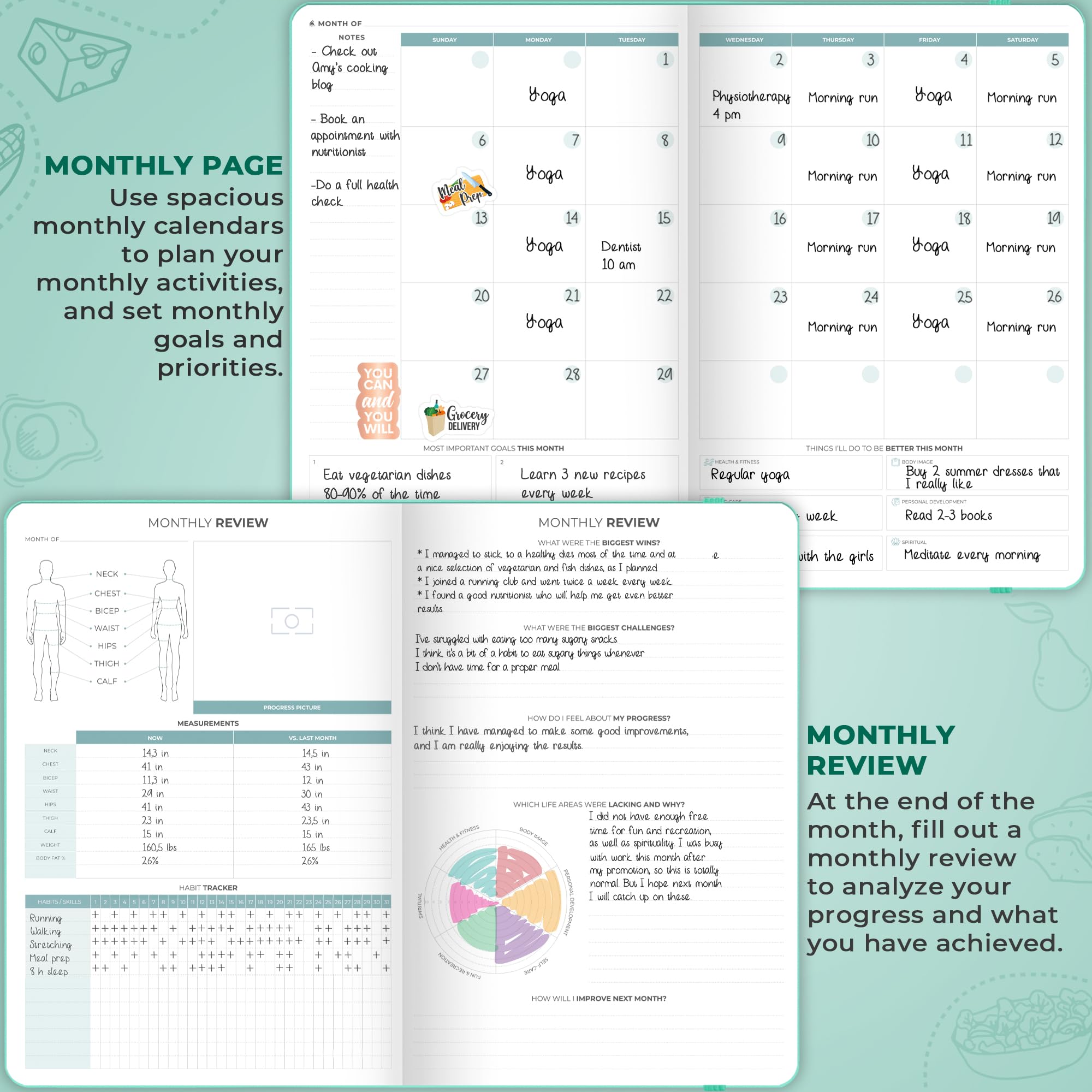 Clever Fox Food Journal Pro – Diet & Wellness Planner for Weight Loss – Calorie Tracker & Meal Log – Exercise & Fitness Diary – Undated 7x10 Inch Turquoise Notebook – Perfect for Healthy Eating & Workout Tracking at Home or Gym