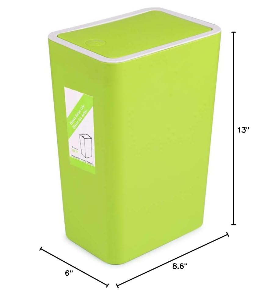 Hflove Green Push-Button Plastic Trash Can - 3 Gallon Bathroom Waste Bin with Lid for Toilet, Kitchen, Office & Home Use