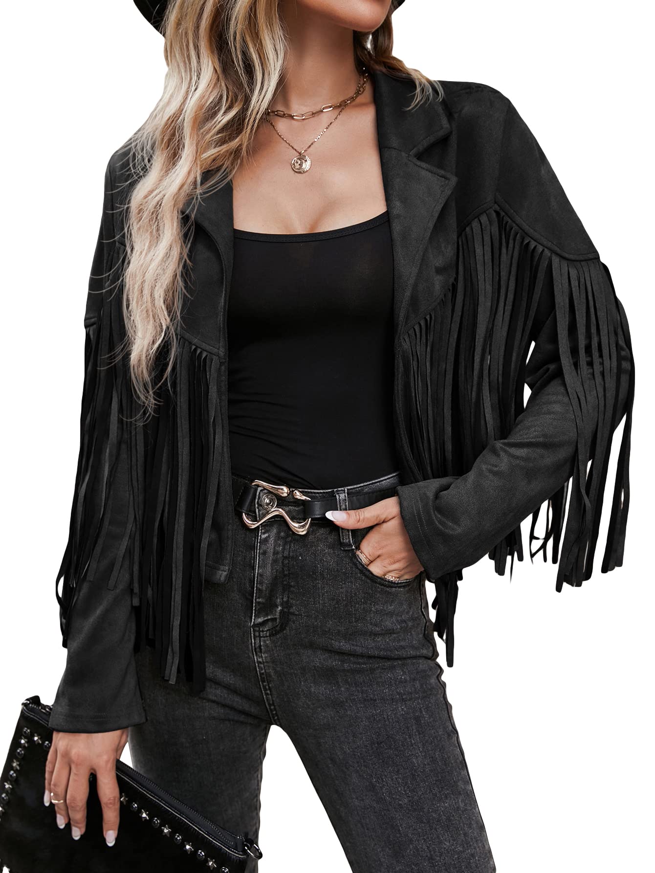 Stylish Women's Faux Suede Tassel Jacket - Button Down Fringe Coat for Fall & Winter | Casual Outerwear for Date Night, Office & Weekend Outings
