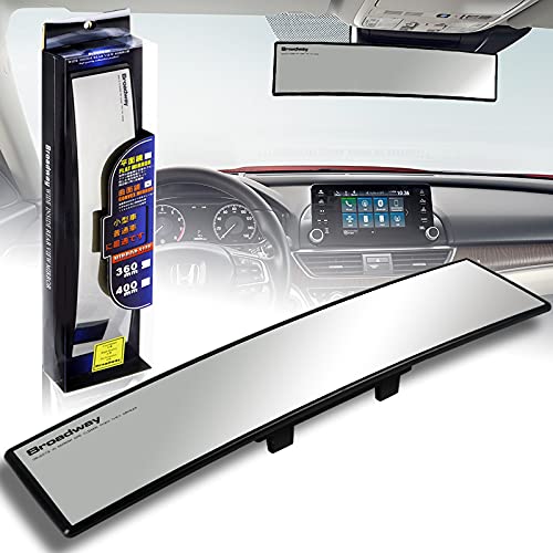 Universal Broadway 360MM 14 Inch Wide Convex Rear View Mirror (Clear Glass) - Clip On Panoramic Reflection Inside Rearview Mirror for Enhanced Visibility & Safety - Perfect for Cars, Trucks, SUVs & RVs