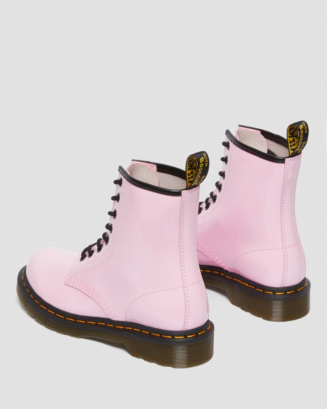 Dr. Martens 1460 Pale Pink Patent Leather Lace-Up Boots for Women - Vintage Style Ankle Booties for Casual Wear, Street Fashion & Punk Outfits