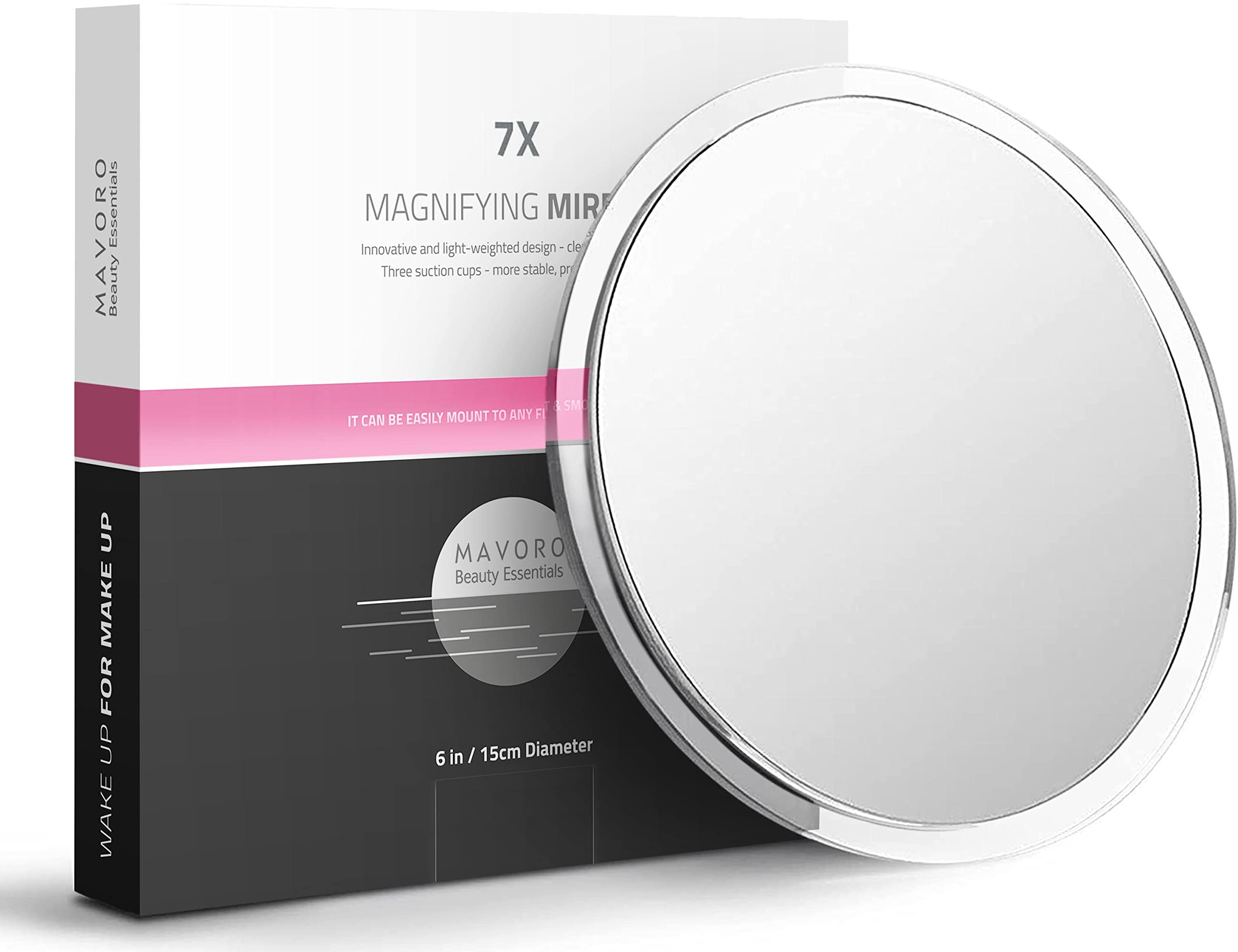 Premium Mavoro 7X Magnifying Mirror with Triple Suction Cups - Portable Travel Makeup Mirror for Precise Cosmetic Application | Perfect for Bathroom Vanity, Hotel Travel & Daily Beauty Routine
