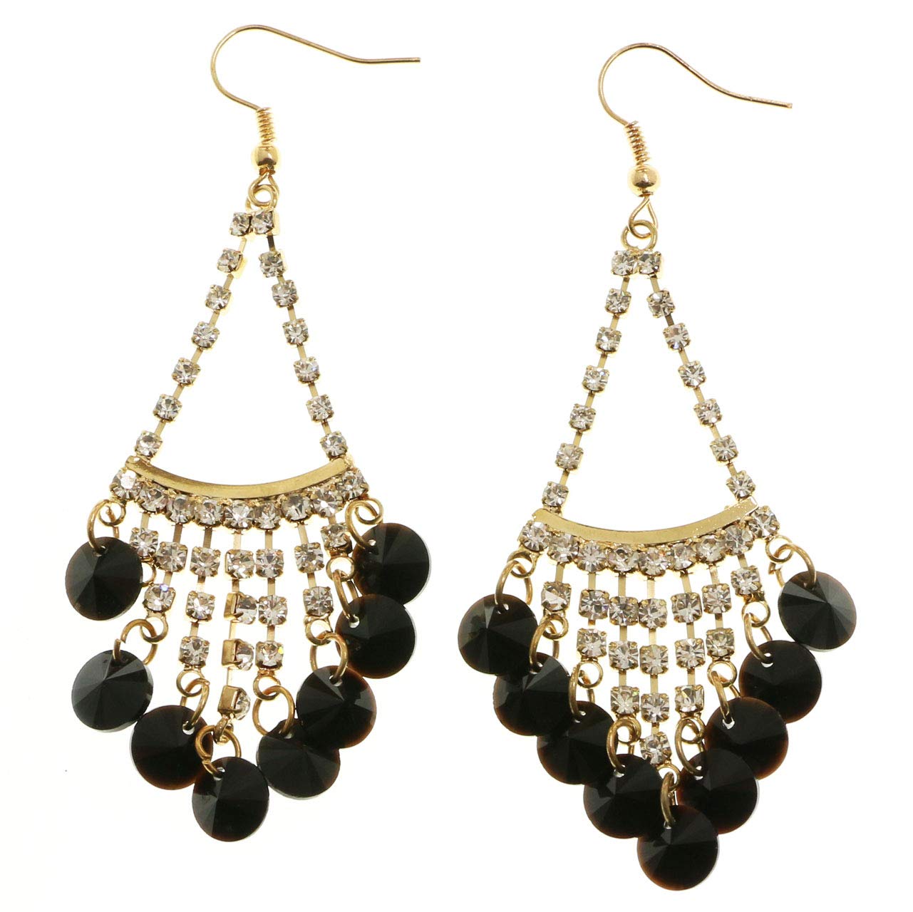 Mi Amore Chandelier Earrings - Gold Tone & Black Crystal Dangle Earrings for Women | Elegant Evening Party, Wedding & Prom Jewelry Accessories